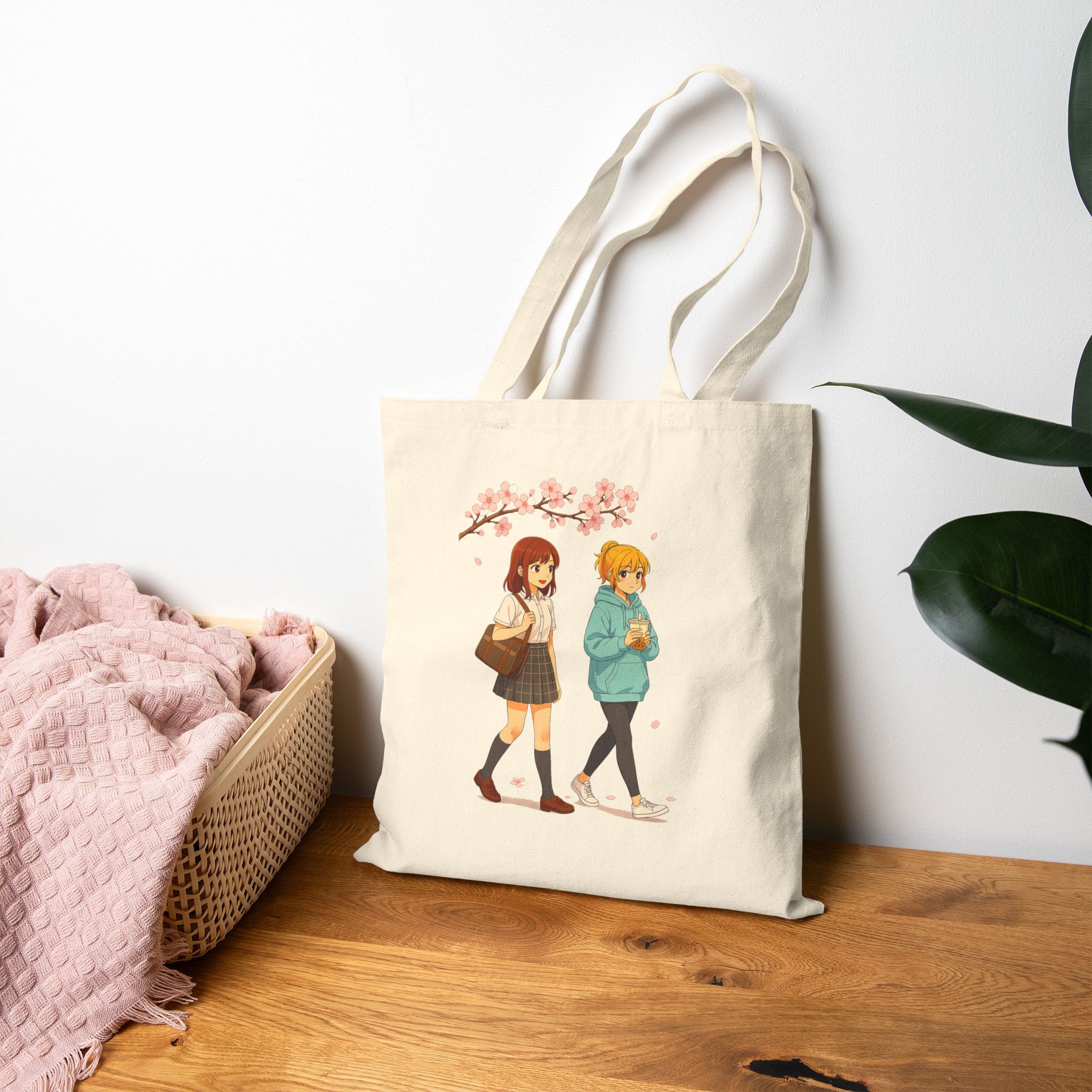 Cherry Blossom Walk Anime Tote Bag – Cozy Slice of Life Sakura Design