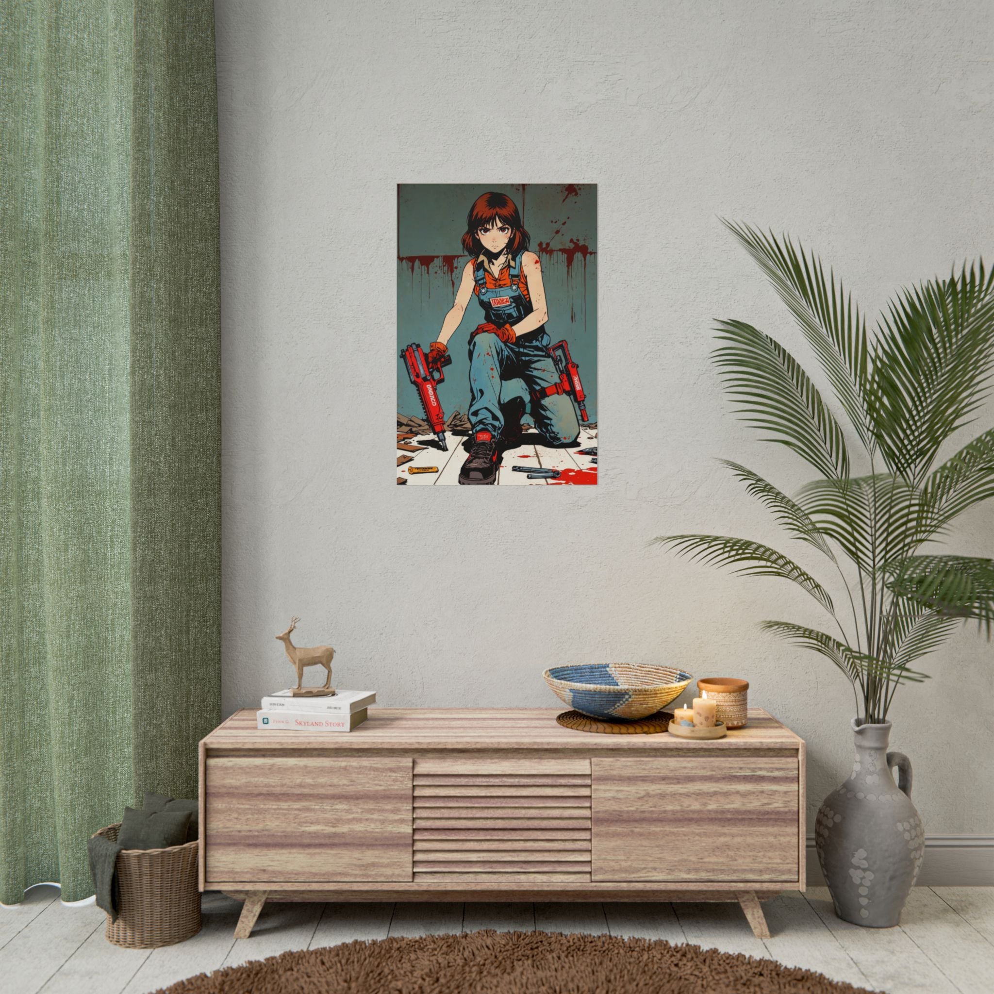 Rika Minazuki Poster, ZOMBA SQUAD Anime Wall Art, Zombie Apocalypse Manga Print, Horror Anime Girl Decor, Retro Grindhouse Survivor Poster