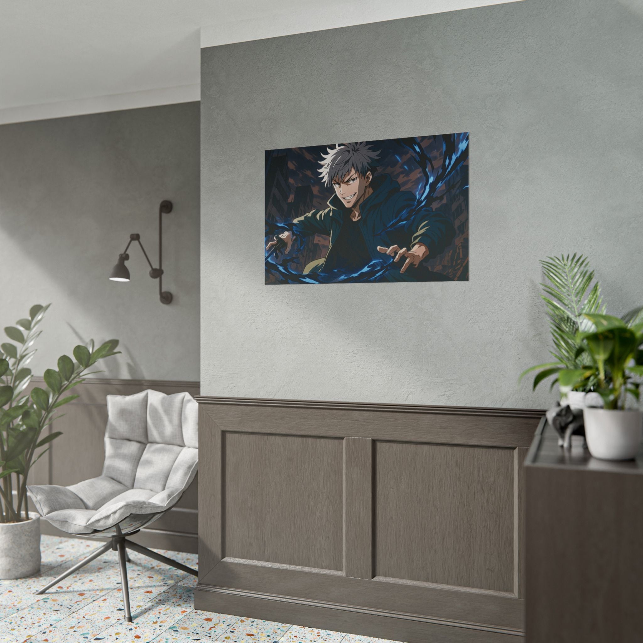 Anime Villain Poster Dark Energy Fighter Wall Art Powerful Shonen Character Print Action Manga Artwork for Otaku Room Decor