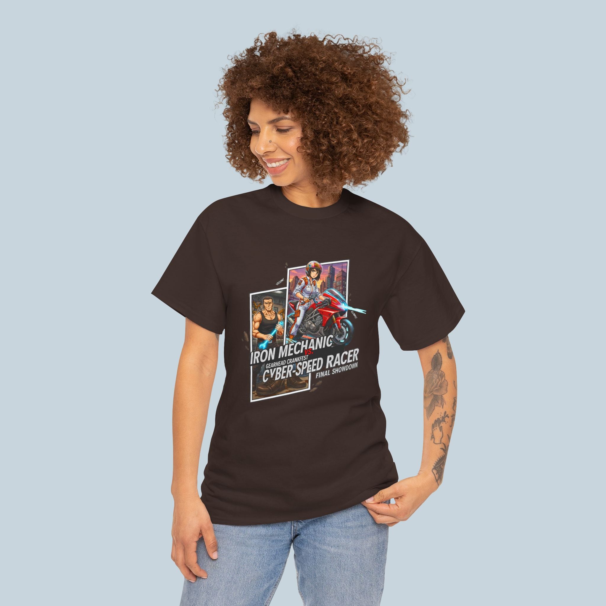 Cyber Speed Racer Anime T Shirt Iron Mechanic Motorcycle Showdown Graphic Tee Anime Streetwear Gamer Shirt Unisex