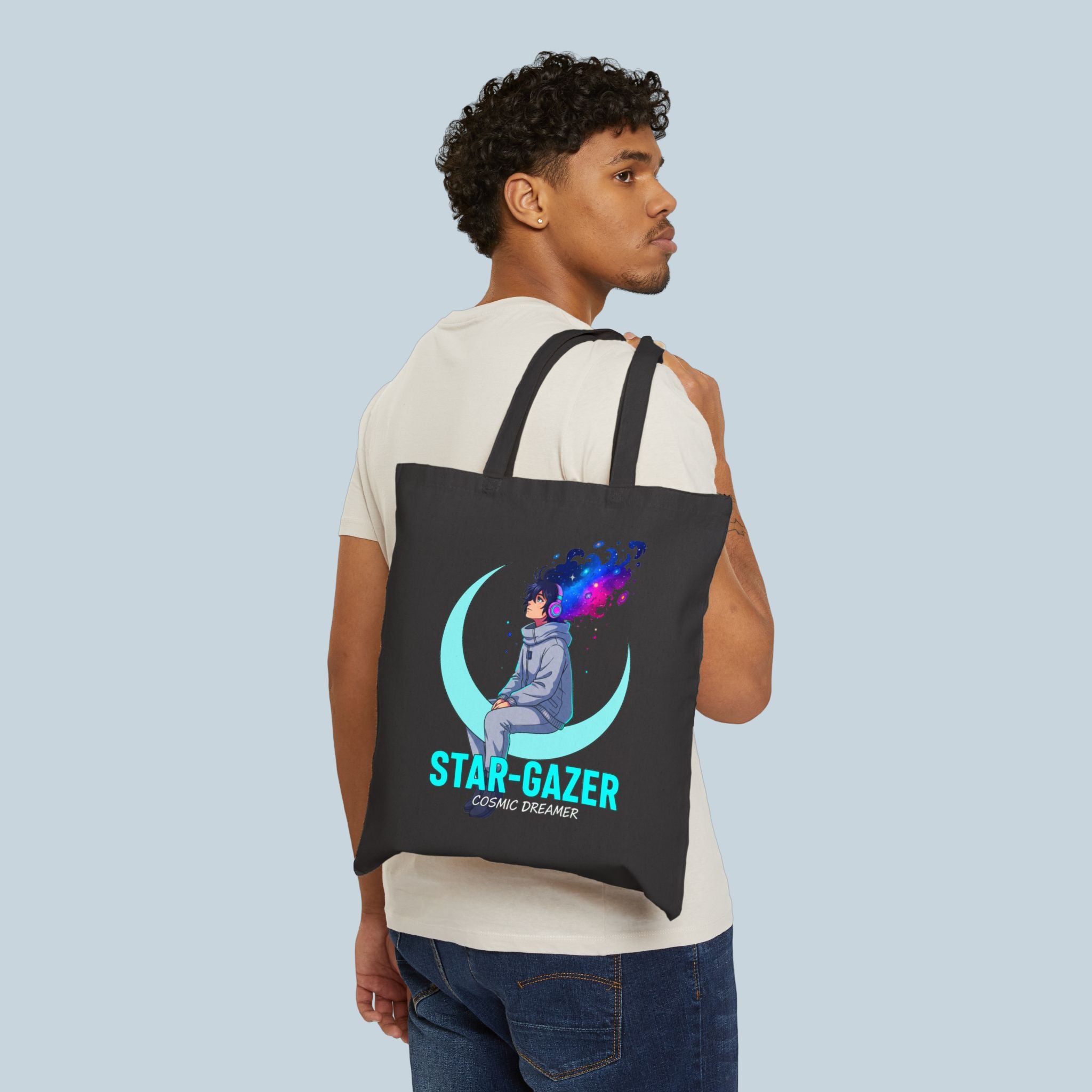 Star Gazer Anime Tote Bag Cosmic Dreamer Moon Aesthetic Tote Anime Streetwear Shopper Bag