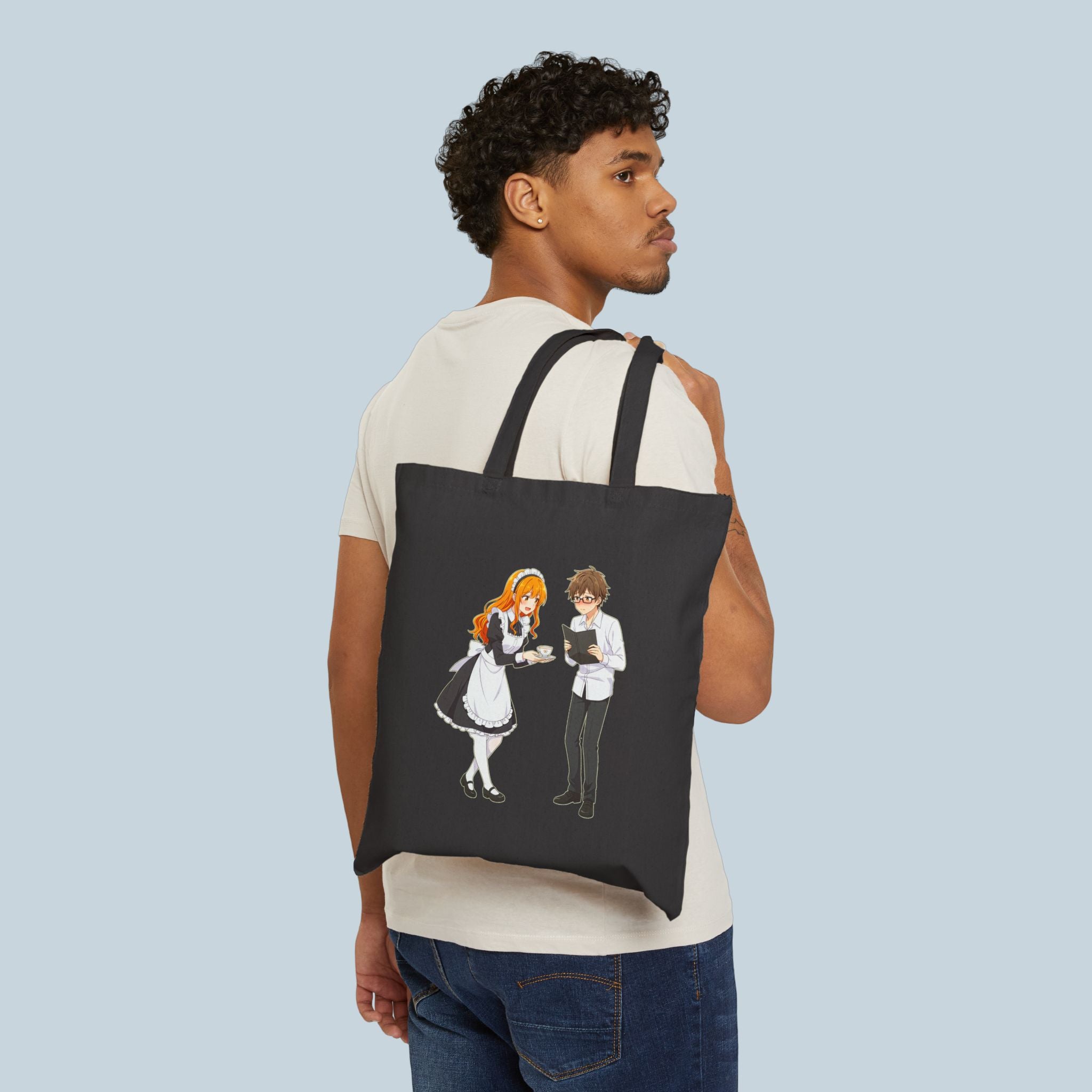 Anime Maid Cafe Tote Bag Cute Waitress and Barista Canvas Bag for Otaku Fans