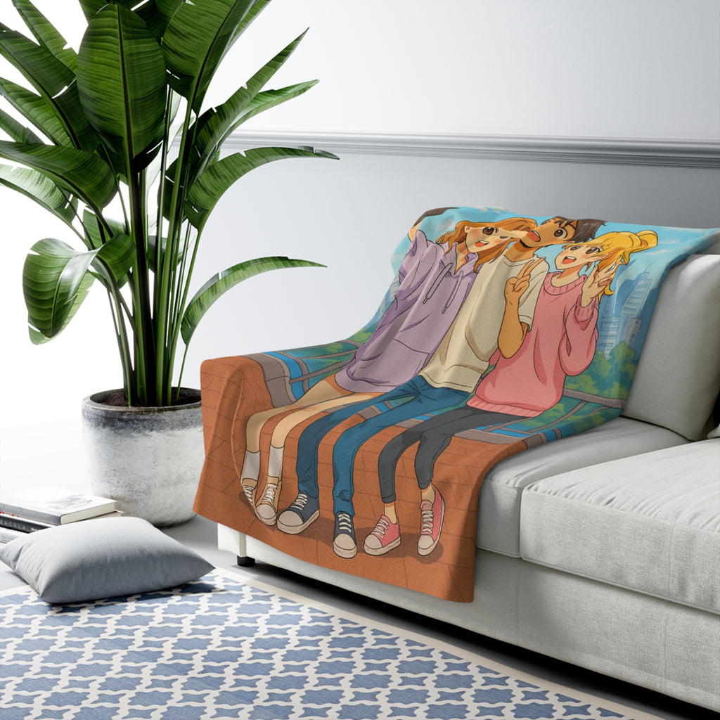 Anime Sherpa Blanket Cozy City Selfie Friends Pastel Hoodie Art