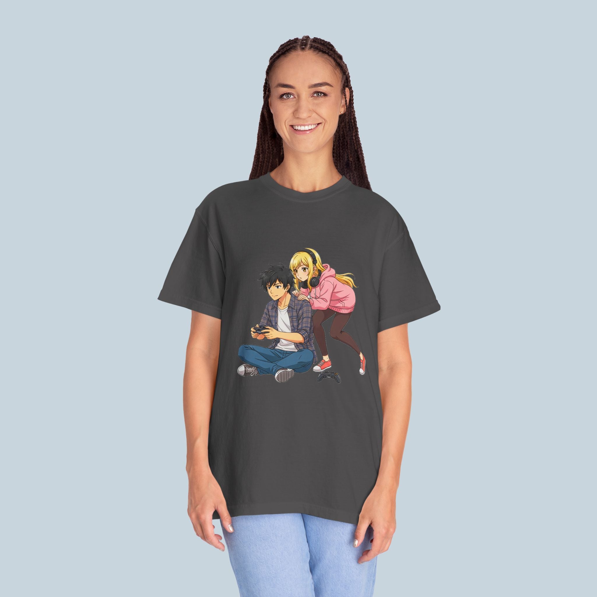 Anime Gamer Couple T-Shirt — Cute Gaming Boyfriend & Girlfriend Design