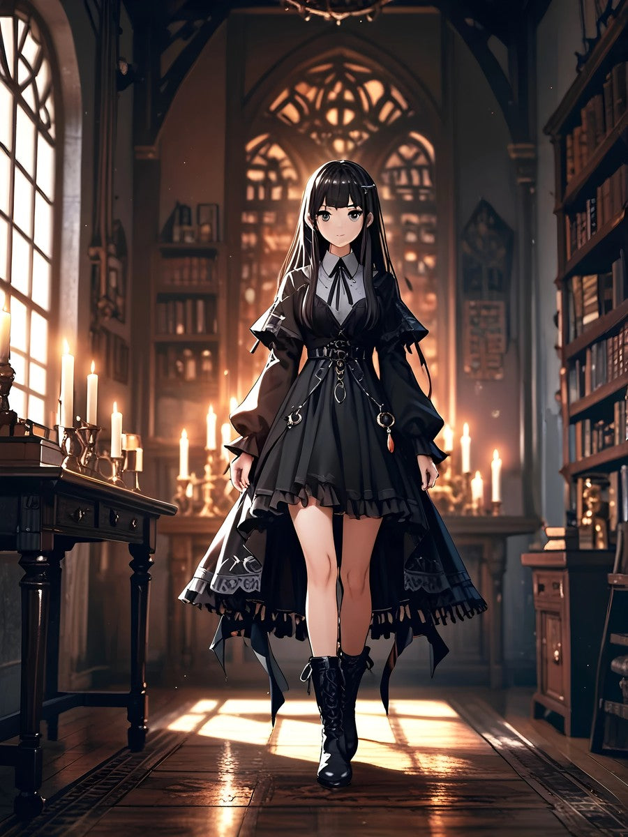 Gothic Anime Girl Blanket Cozy Fleece Throw Dark Academia Library Art Gift for Anime Lovers and Otaku Fans