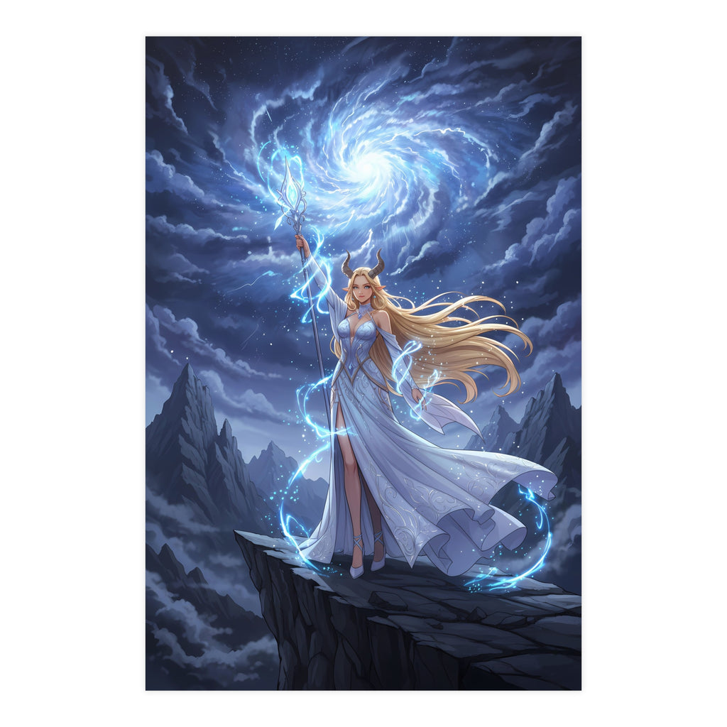Elowyn Starlight Anime Fantasy Poster Celestial Sorceress Wall Art Magic Mage Decor for Gamers and Anime Fans