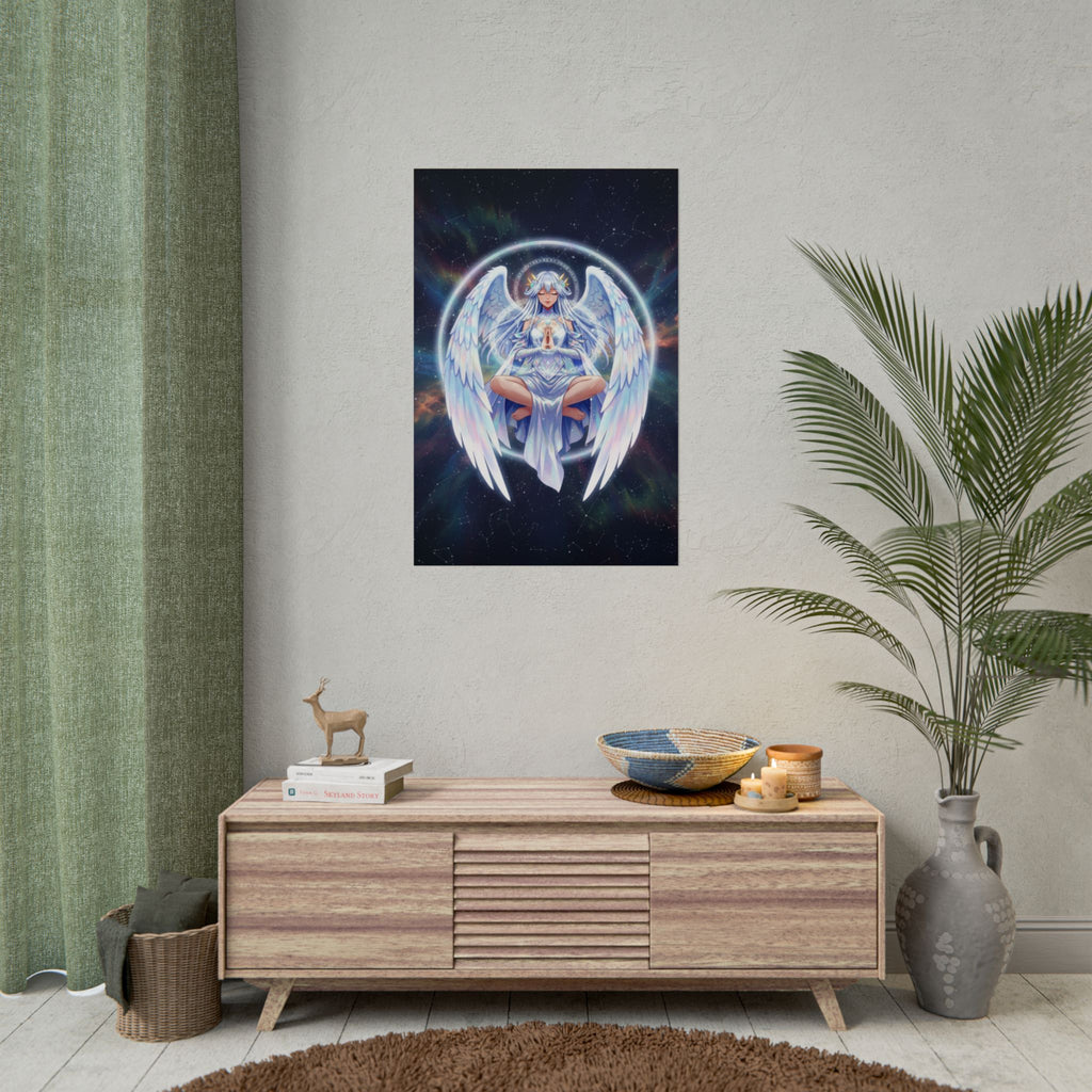 Lyria Solara Anime Poster Celestial Angel Wall Art Fantasy Goddess Print for Bedroom or Studio