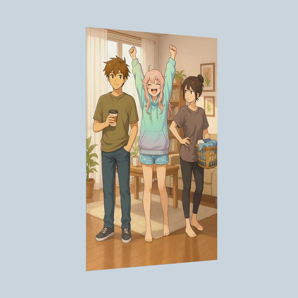Anime Poster Cozy Morning Trio Wall Art Poster Cute Slice of Life Decor