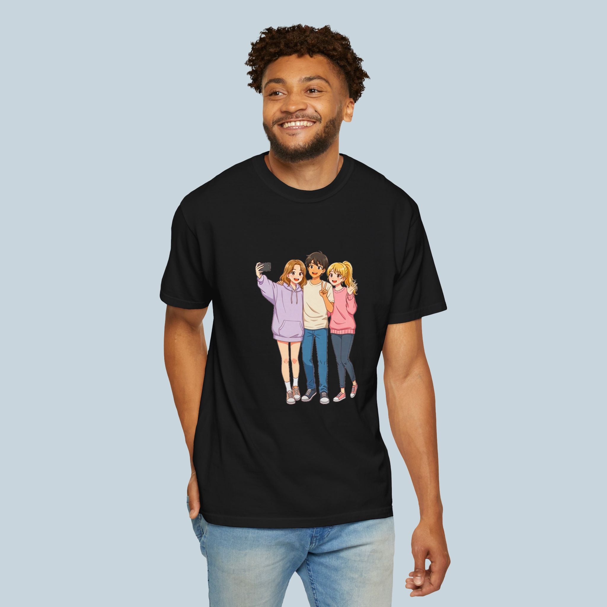 Anime Friends T-Shirt Group Selfie Comfort Colors Tee Cute Cozy Streetwear for Anime Fans and Otaku
