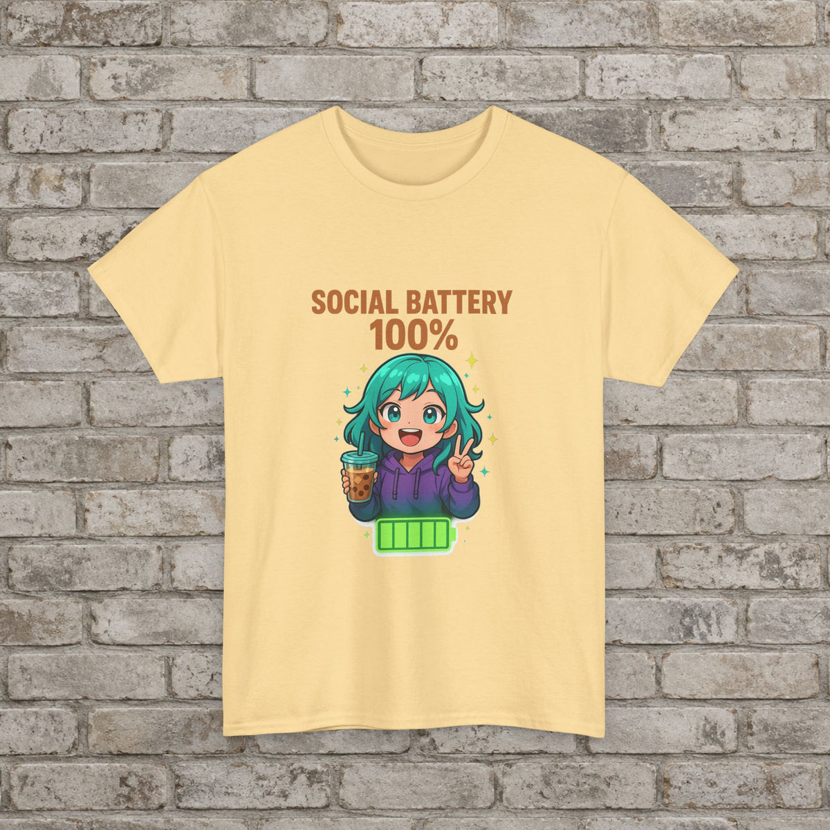 Social Battery 100% Anime T-Shirt