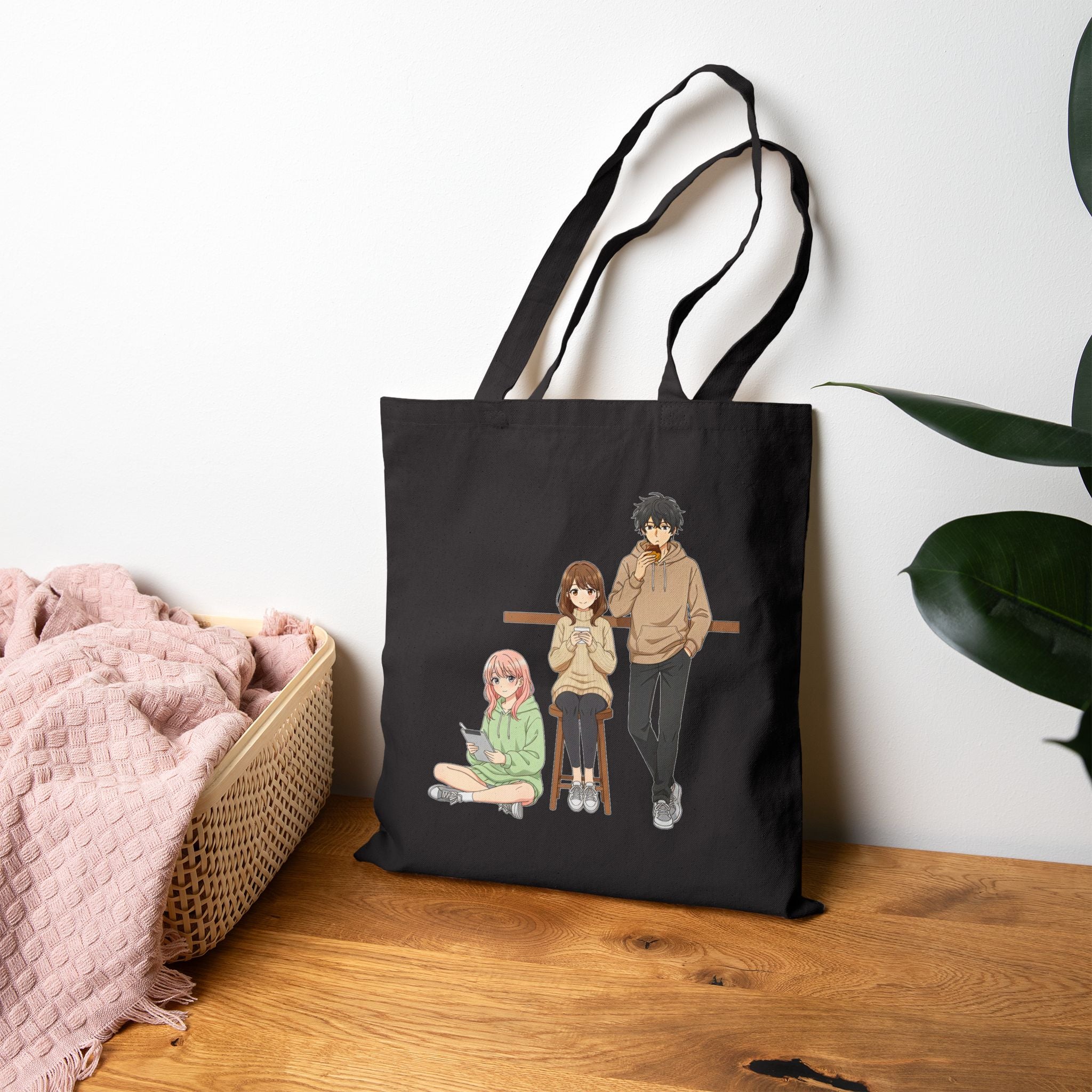 Anime Tote Bag Hoodie Friends Design Cozy Aesthetic Otaku Gift for Anime Lovers and Gamers