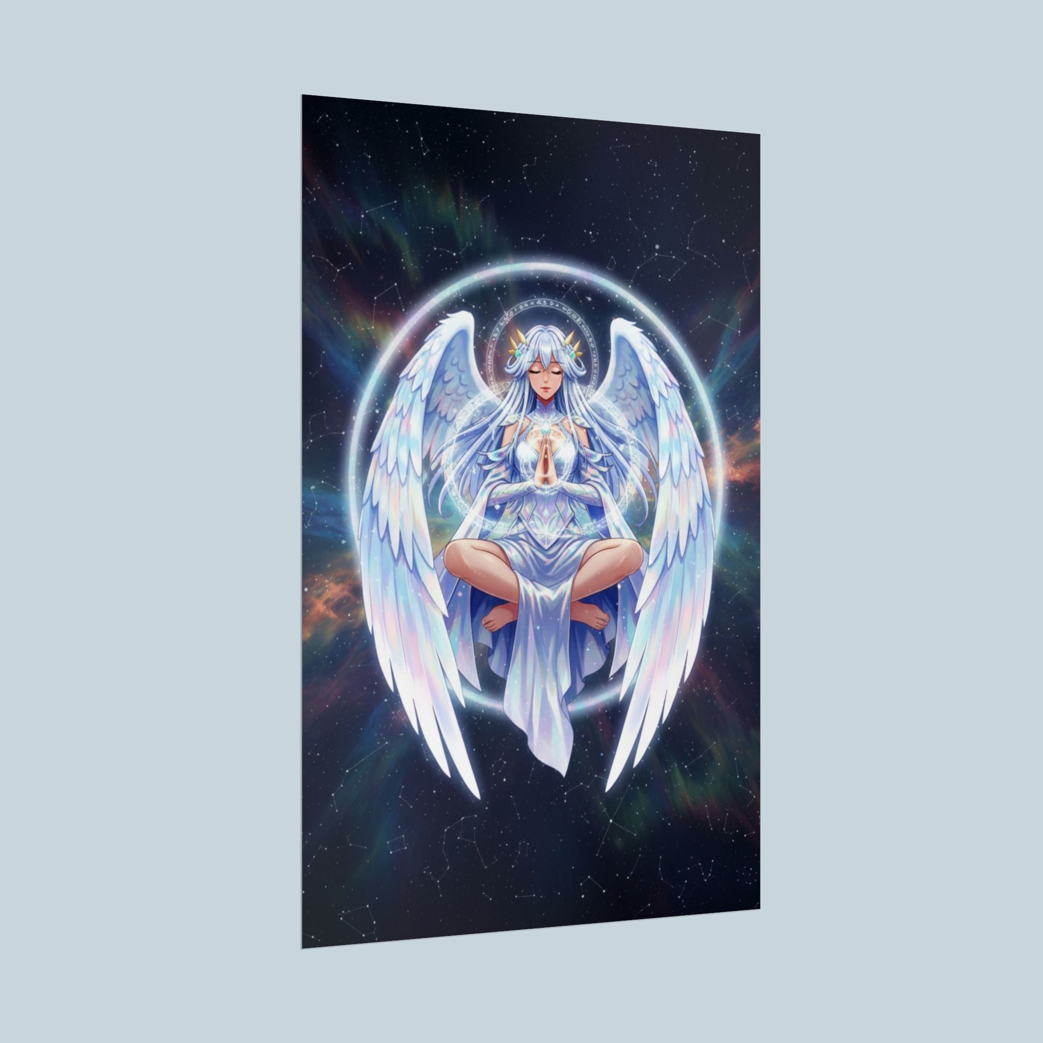 Lyria Solara Anime Poster Celestial Angel Wall Art Fantasy Goddess Print for Bedroom or Studio