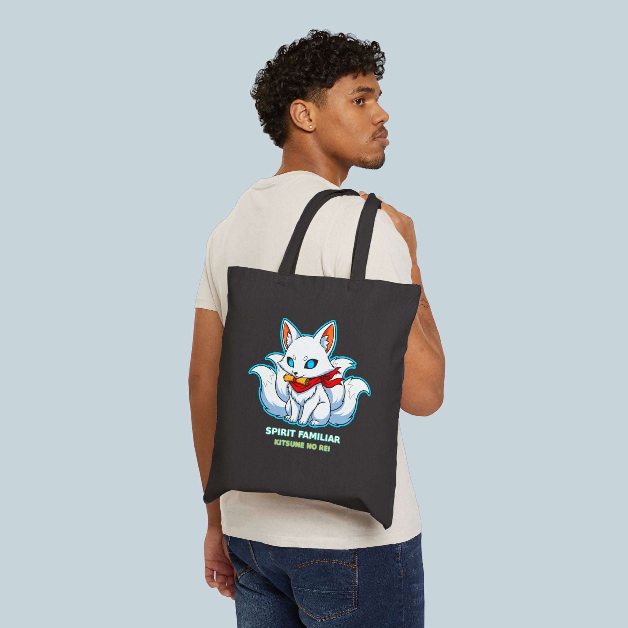 Kitsune Spirit Familiar Anime Tote Bag Cute Fox Yokai Japanese Myth Reusable Shopping Bag Anime Gift