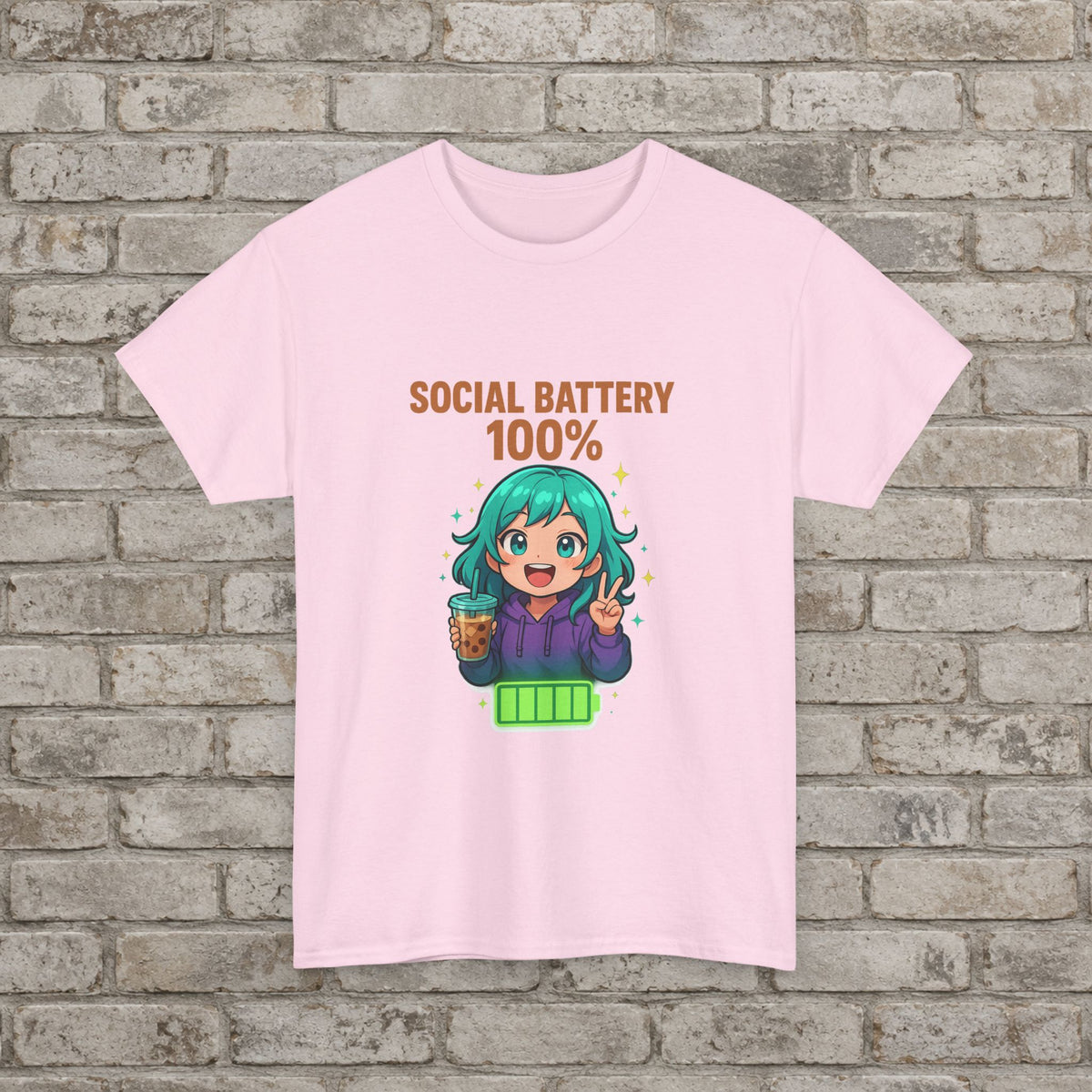 Social Battery 100% Anime T-Shirt