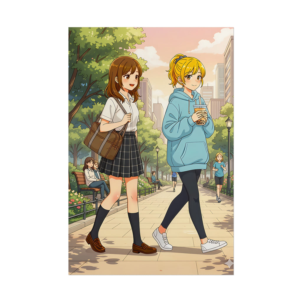 Bubble Tea Anime Schoolgirls Poster