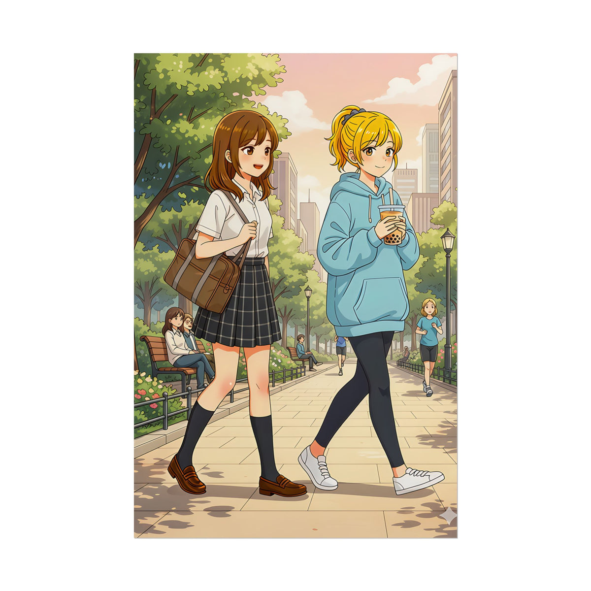 Bubble Tea Anime Schoolgirls Poster