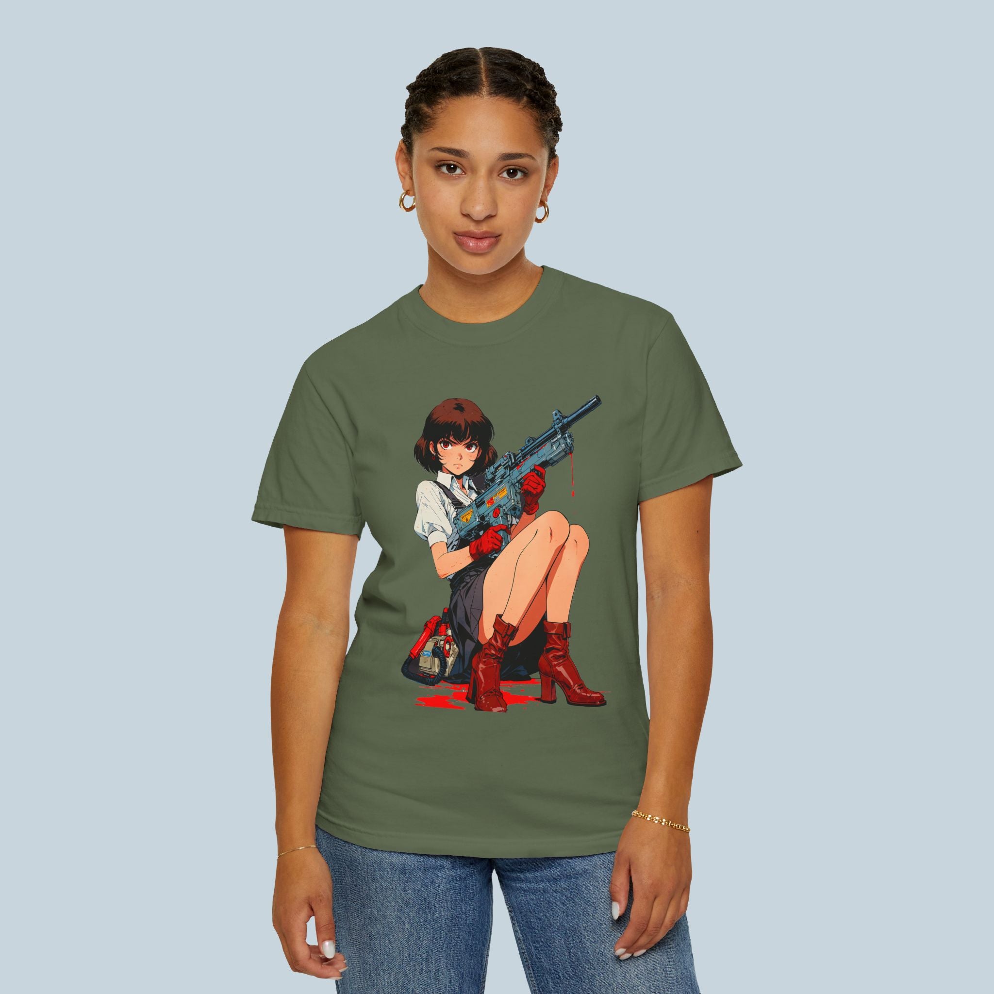 Anime Pin up Girl Rifle Graphic T-Shirt Comfort Colors 1717 Soft Streetwear Tee for Otaku and Gamers