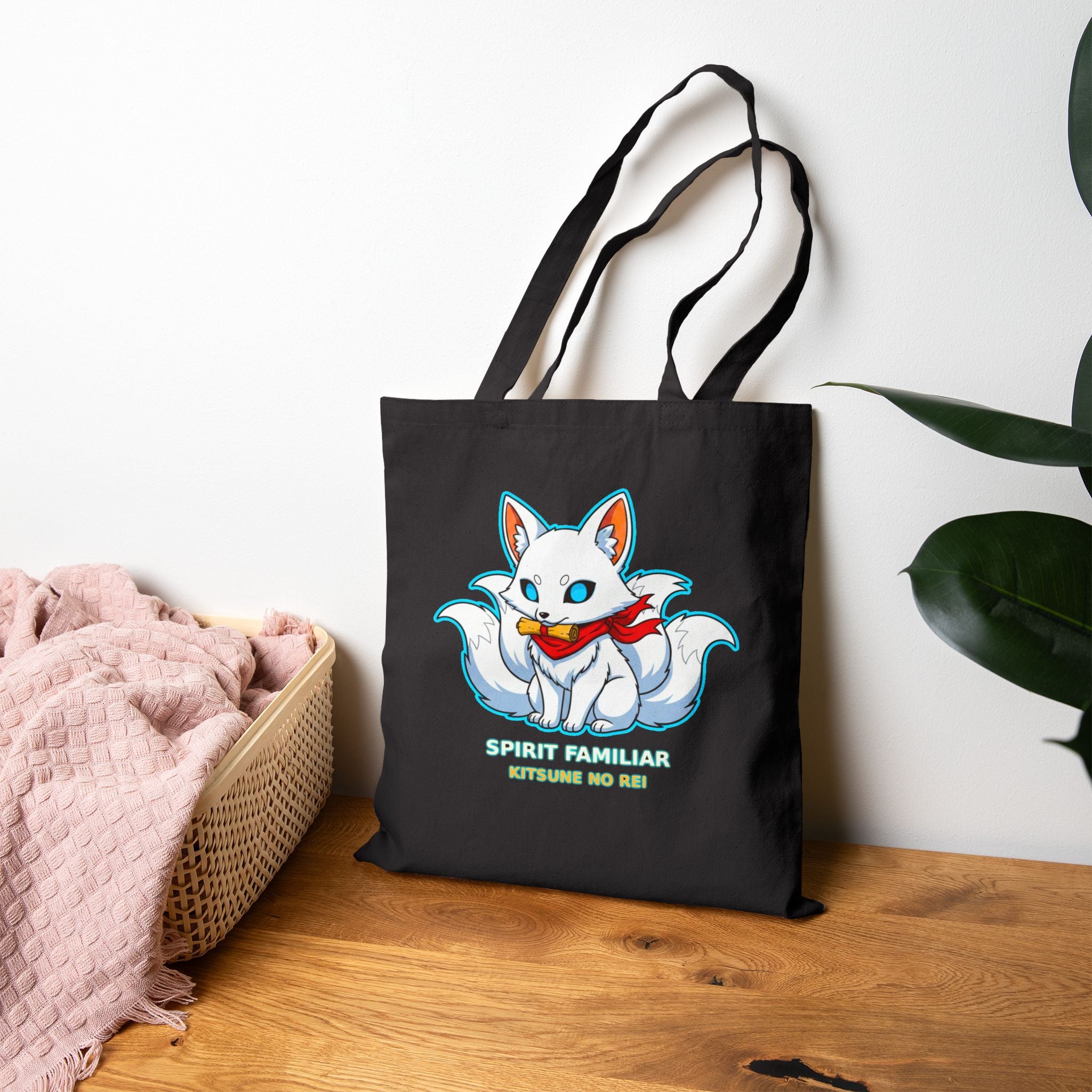 Kitsune Spirit Familiar Anime Tote Bag Cute Fox Yokai Japanese Myth Reusable Shopping Bag Anime Gift