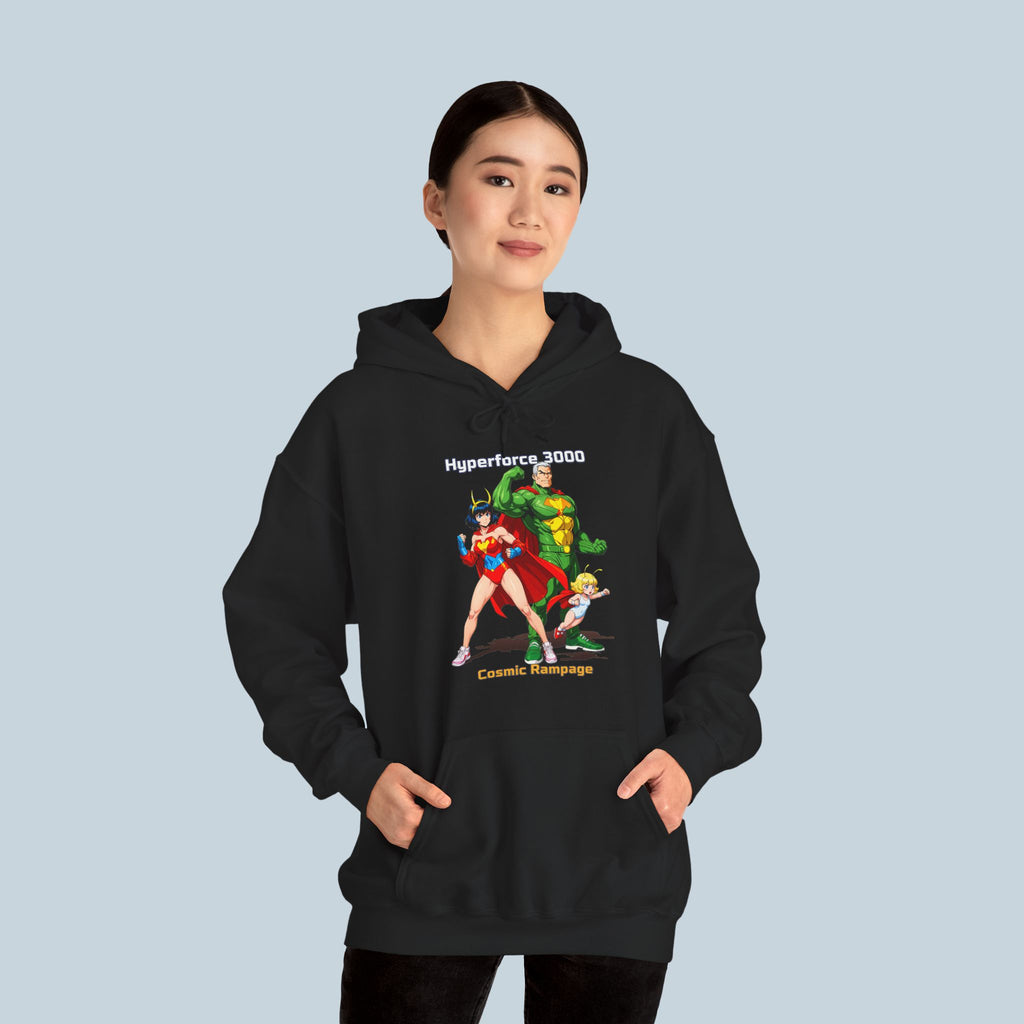 Hyperforce 3000 Hoodie – Retro Anime Hero Hoodie, Cosmic Rampage Design, Epic Gift for Anime Fans & Gamers
