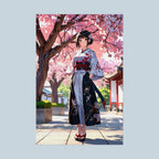 Cherry Blossom Anime Girl Giclée Poster — Sunlit Temple Art Print
