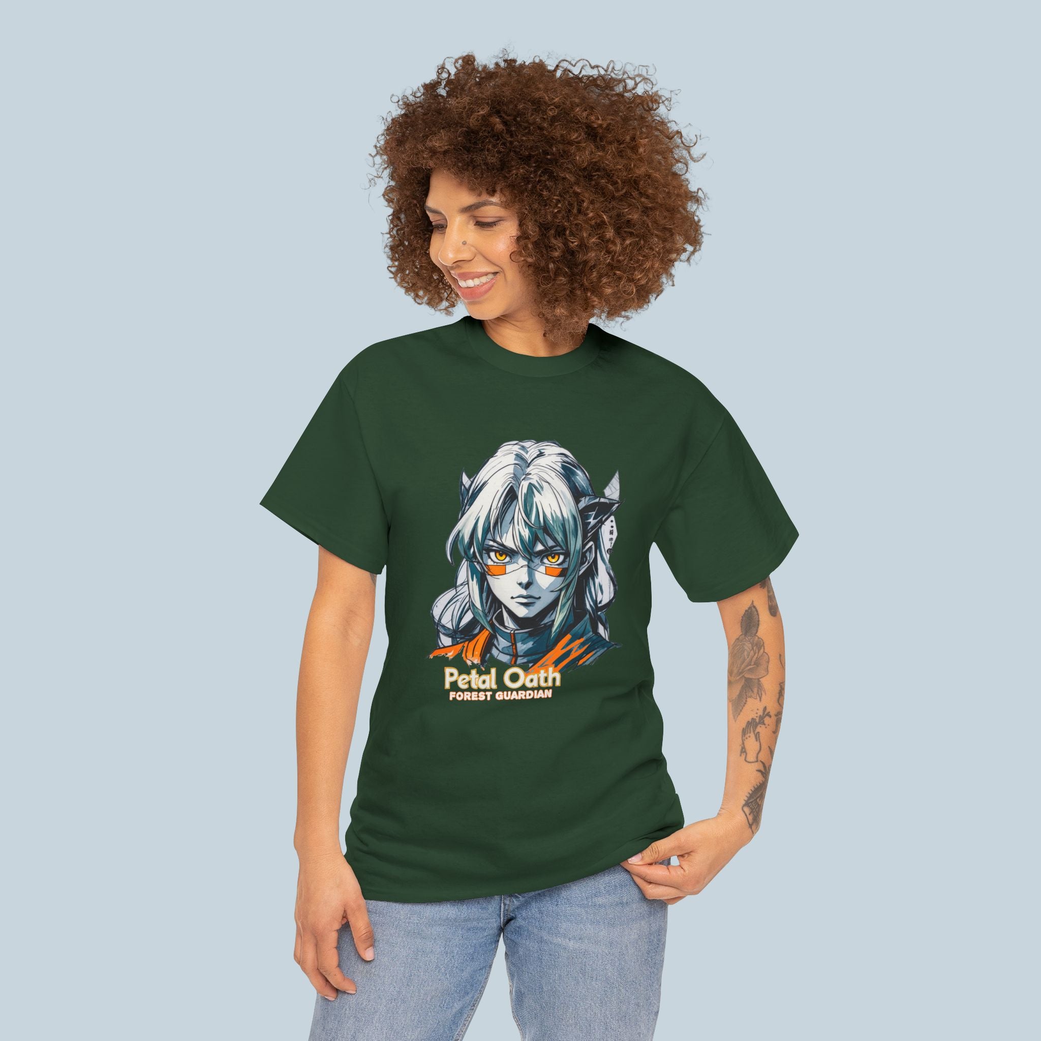 Anime Forest Guardian T Shirt Petal Oath Fantasy Warrior Character Art Streetwear Gift