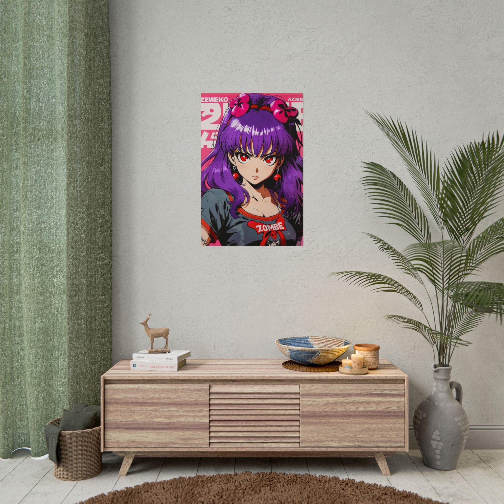 Yumi Kisaragi Cherry Bomb Poster – ZOMBA Squad Anime Girl Wall Art, Retro Horror Pin-Up Print, Zombie Apocalypse Decor