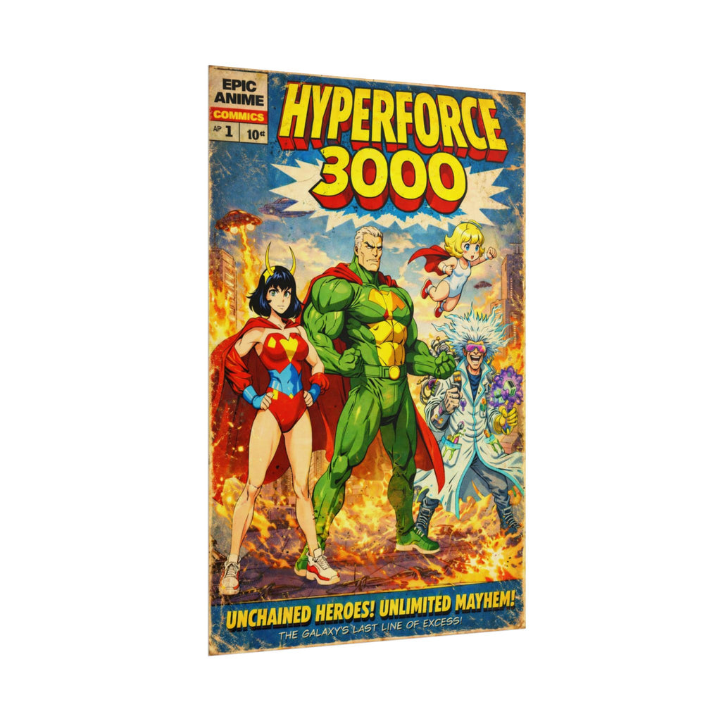 Hyperforce 3000 Poster – Retro Comic Superhero Wall Art, Anime Sci-Fi Team Poster, Vintage Action Comic Cover, 24x36 Print