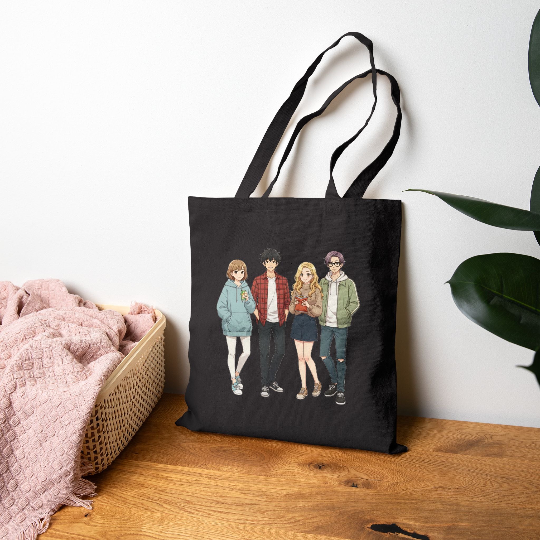 Anime Tote Bag Slice of Life Cute Friends Canvas Bag Pastel Japanese Style Kawaii School Gift for Anime Fans