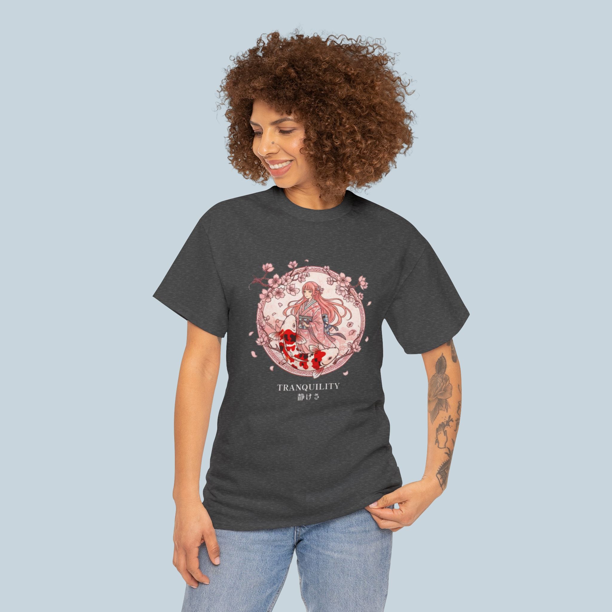 Tranquility Anime Girl T Shirt Sakura Koi Japanese Aesthetic Calm Anime Streetwear Tee