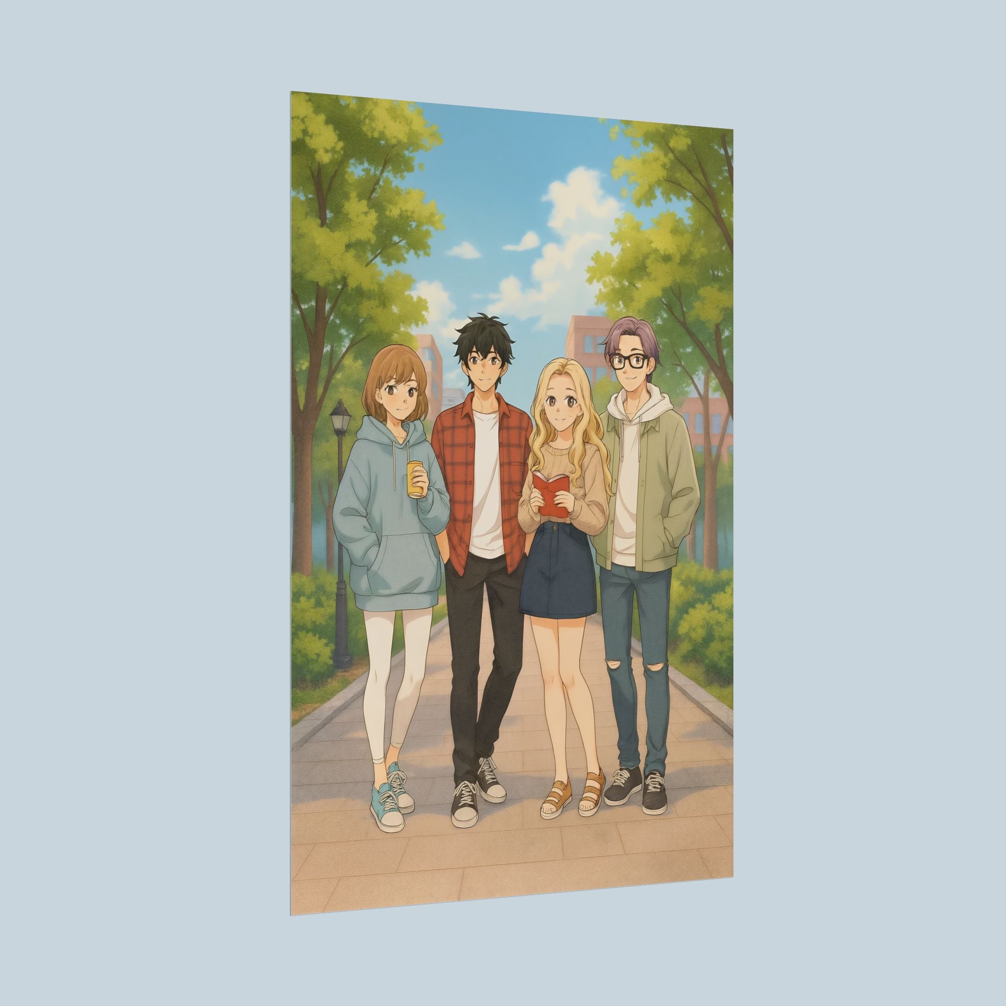 Anime Poster Cute Friends on Campus Japanese Illustration Wall Art Poster for Dorms Bedrooms Study Areas
