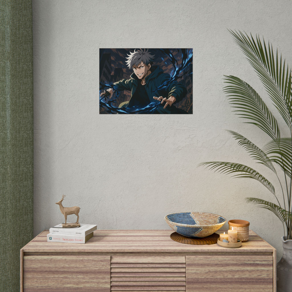 Anime Villain Poster Dark Energy Fighter Wall Art Powerful Shonen Character Print Action Manga Artwork for Otaku Room Decor