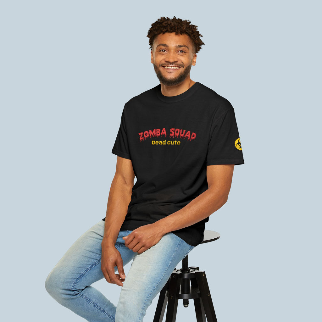 ZOMBA SQUAD Embroidered T-Shirt , Biohazard Sleeve Patch  Unisex Tee