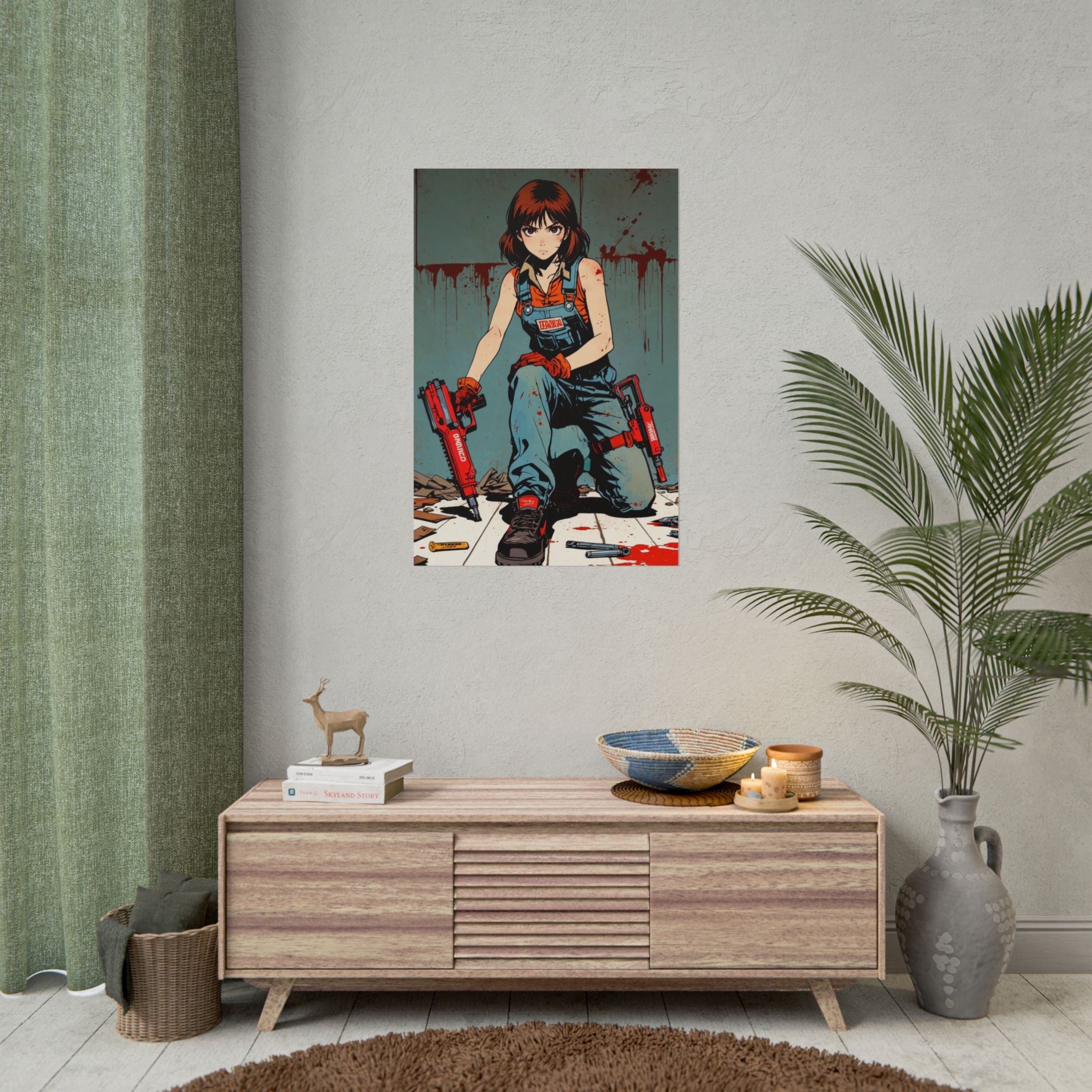 Rika Minazuki Poster, ZOMBA SQUAD Anime Wall Art, Zombie Apocalypse Manga Print, Horror Anime Girl Decor, Retro Grindhouse Survivor Poster