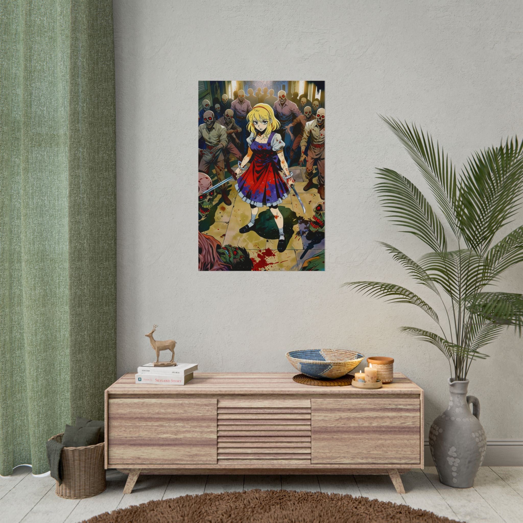 Blonde Zombie Slayer Anime Poster – Retro Horror Apocalypse Wall Art, Cult Survival Anime Print, Zomba Squad Decor