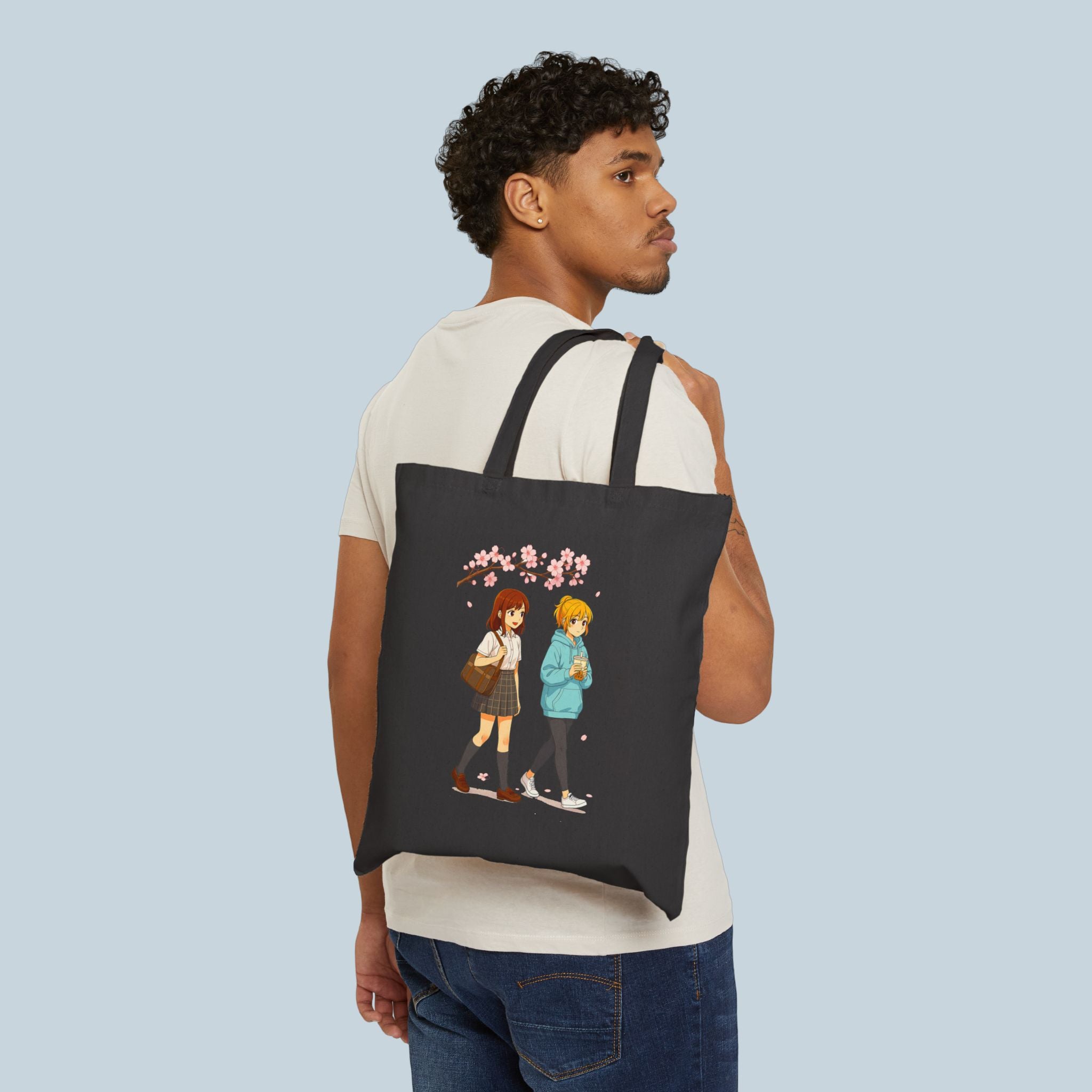 Cherry Blossom Walk Anime Tote Bag – Cozy Slice of Life Sakura Design