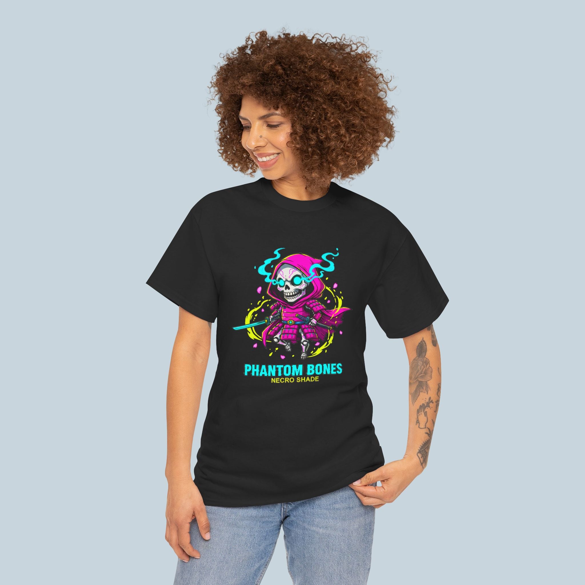 Phantom Bones Anime T Shirt Necromancer Skeleton Graphic Tee Dark Fantasy Anime Streetwear Gamer Shirt Unisex