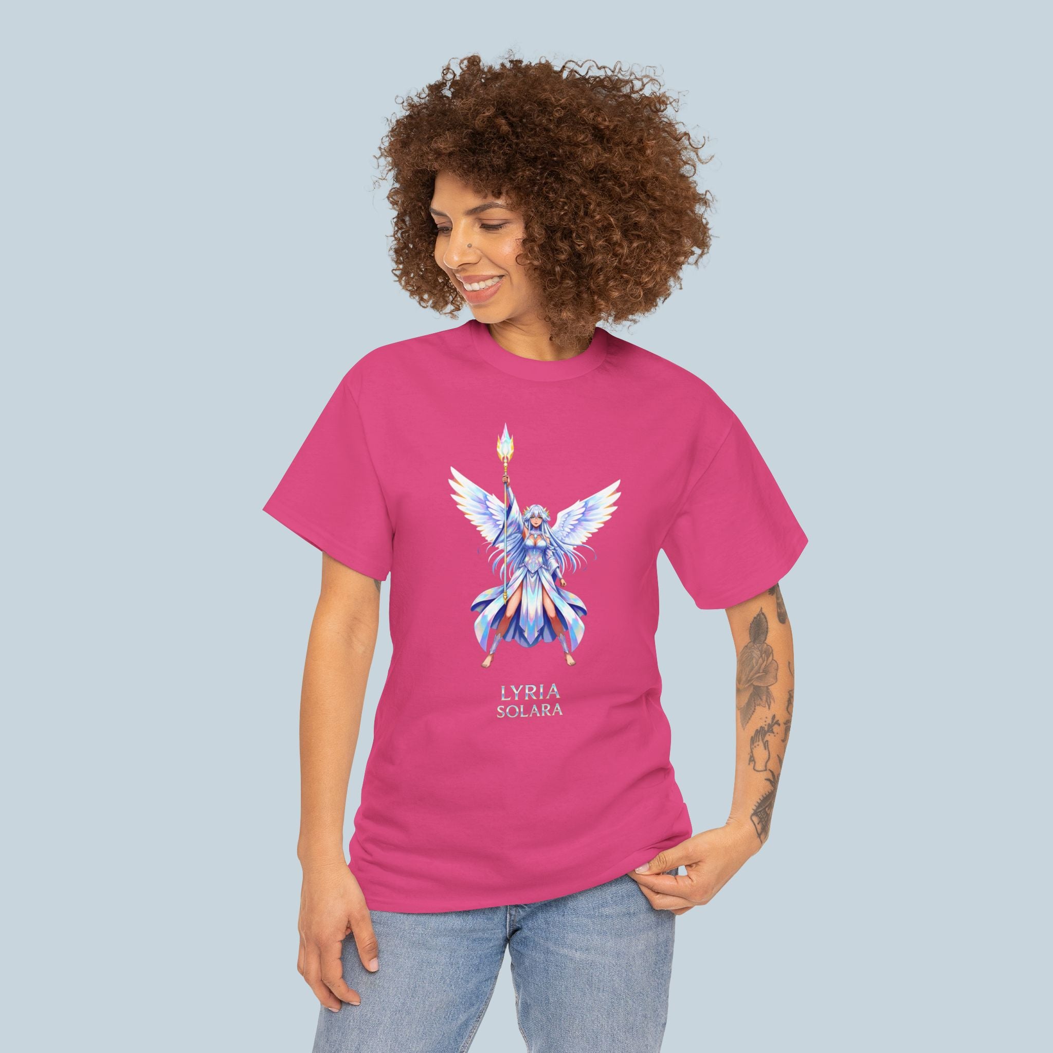 Lyria Solara Angel Anime T-Shirt Celestial Fantasy Art Tee for Anime Fans and Gamers