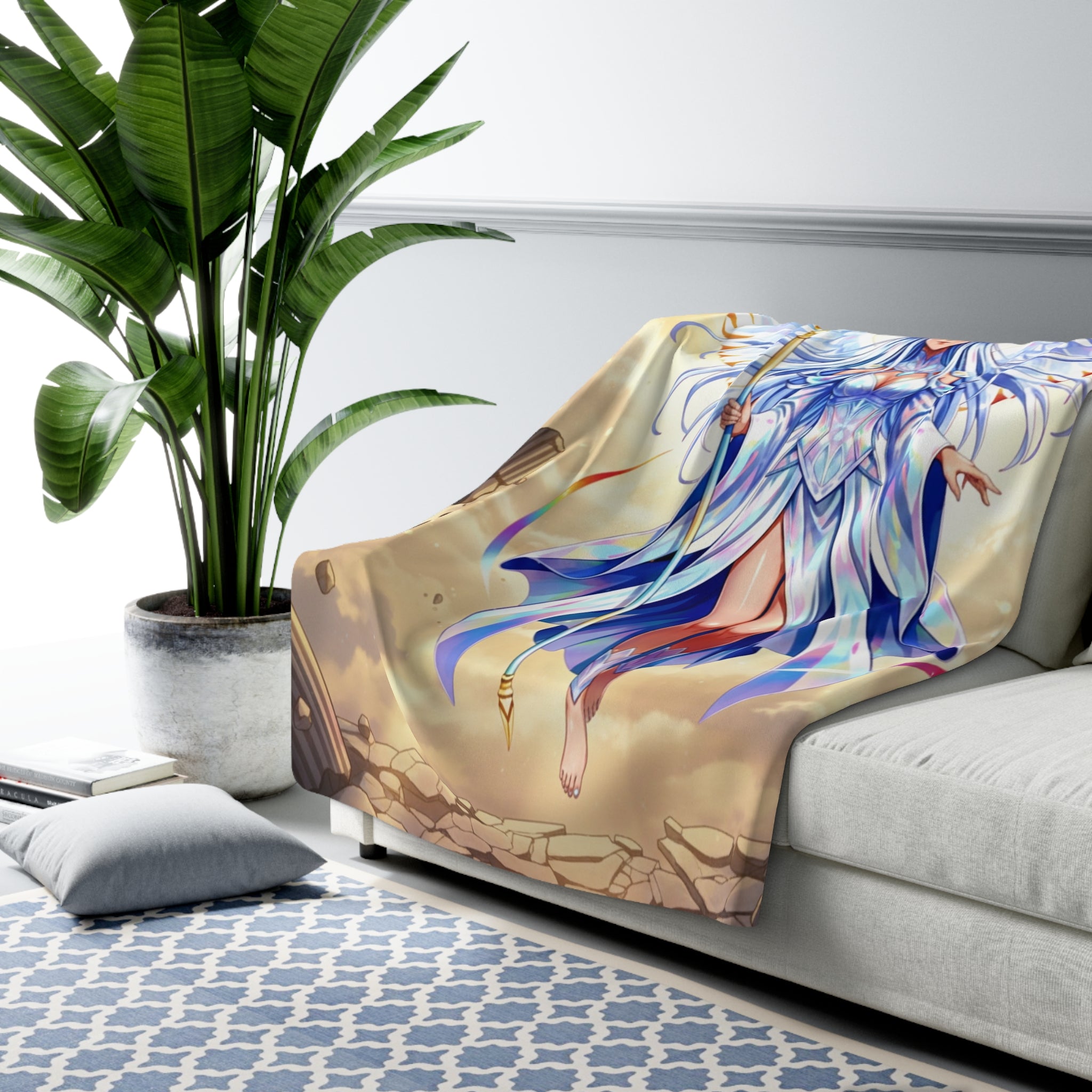 Lyria Solara Anime Sherpa Blanket Celestial Angel Glow Fantasy Hero Plush Throw