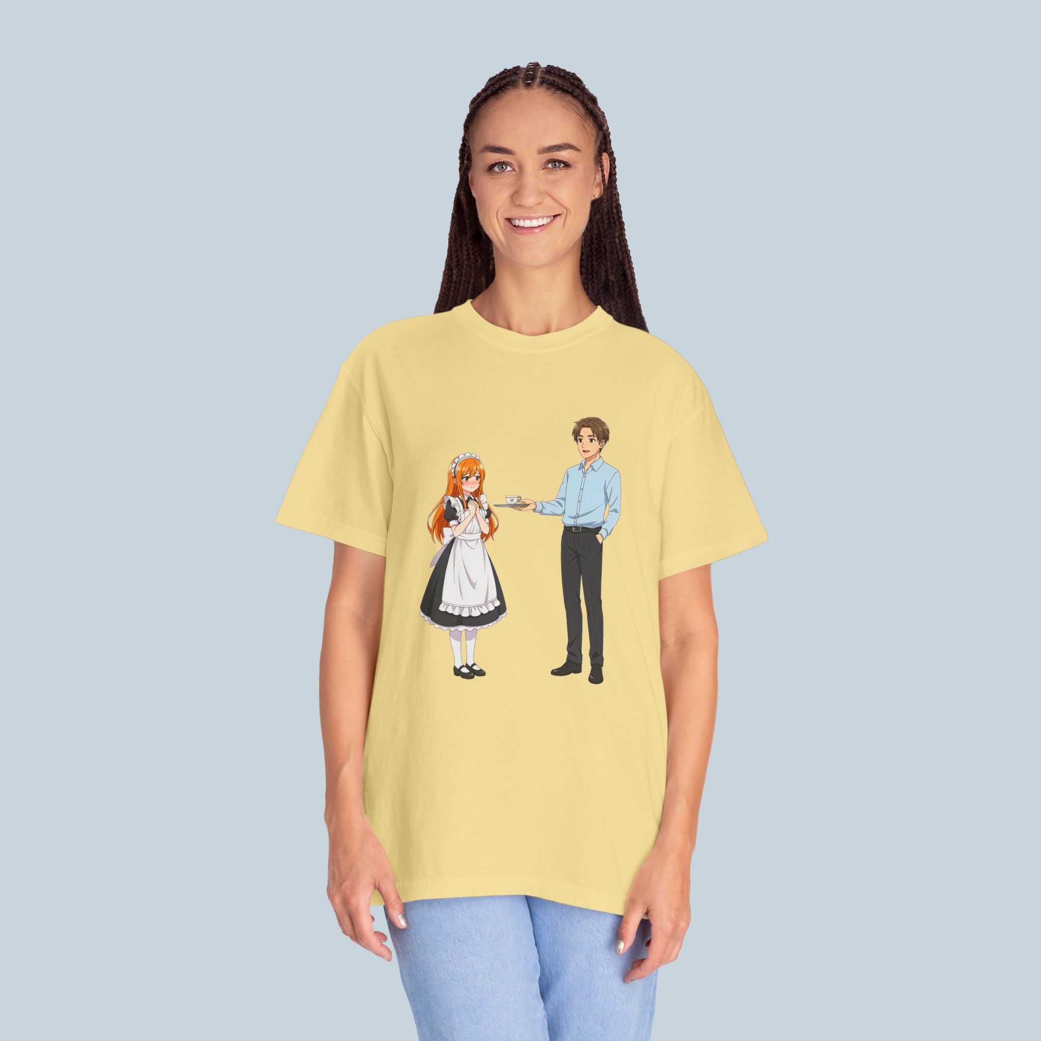 Anime Maid Café T-Shirt Comfort Colors 1717 Vintage Waitress Design Japanese Server Cute Otaku Streetwear