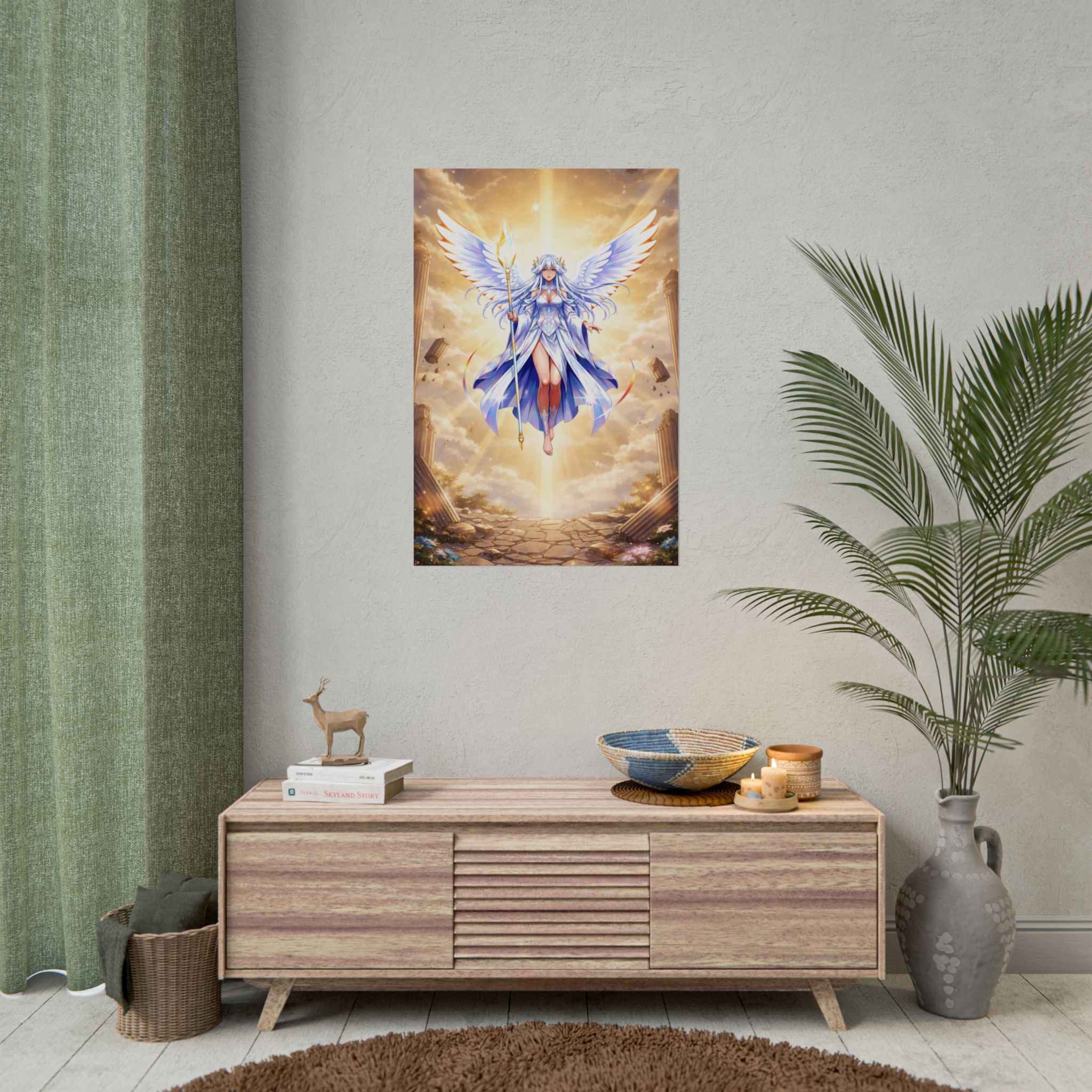 Celestial Angel Anime Poster Lyria Solara Poster Wall Art Vivid Light Fantasy Print for Anime Lovers and Collectors