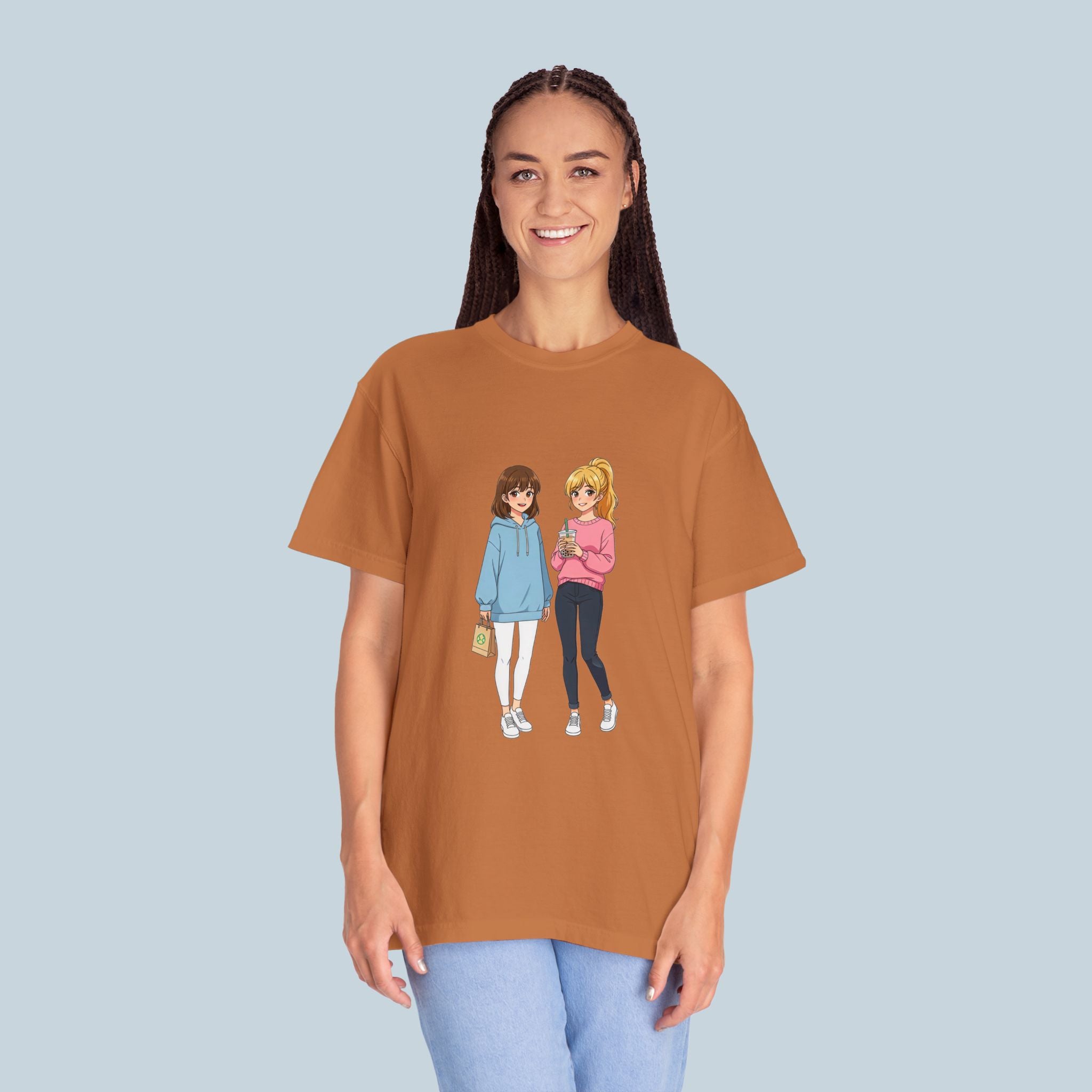 Anime Boba Girls Comfort Colors T-Shirt Cute Slice of Life Aesthetic Tee for Anime Fans and Cozy Vibes