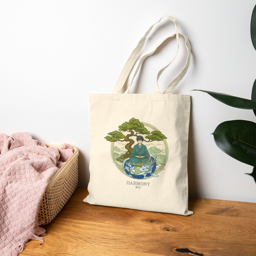 Harmony Anime Tote Bag Zen Nature Koi Bonsai Japanese Aesthetic Calm Anime Shopper Bag