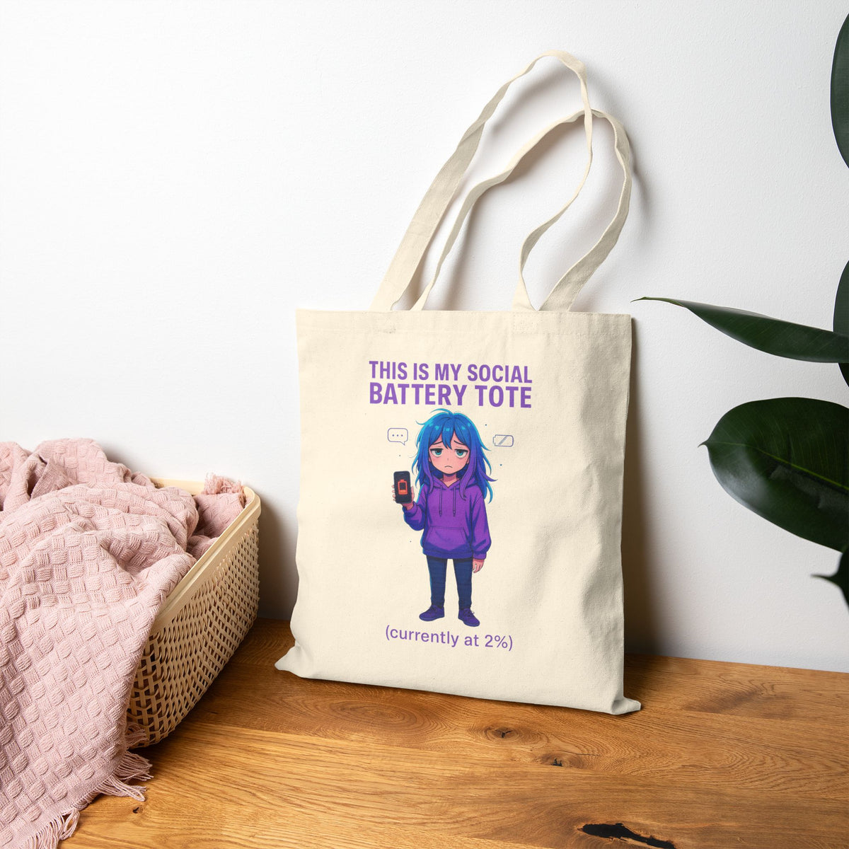 Social Battery Anime Tote Bag