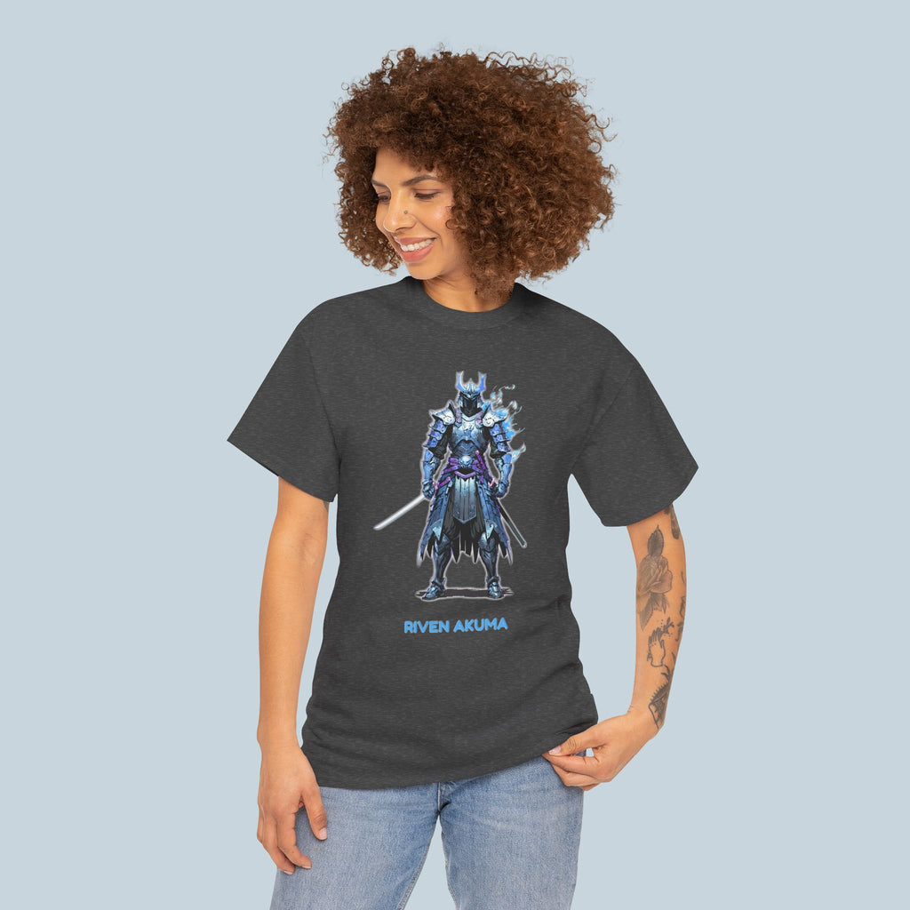 Samurai Anime Shirt Riven Akuma T-Shirt Blue Flame Warrior Streetwear for Anime Fans and Gamers