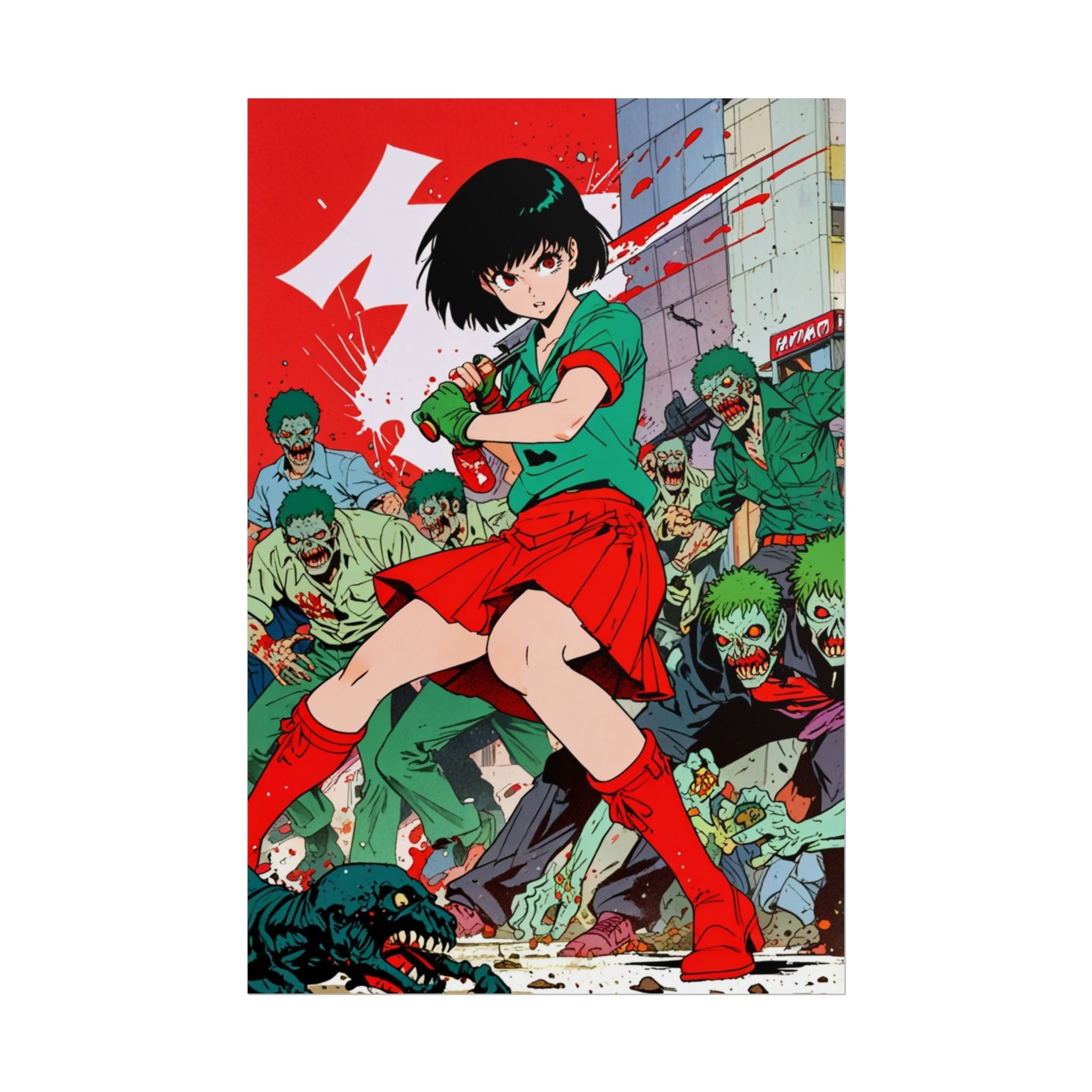 Oni Mask Demon Girl Poster – Anime Horned Queen Wall Art Print, Japanese Yokai Fantasy Decor, Cyberpunk Pin Up Manga Horror Poster