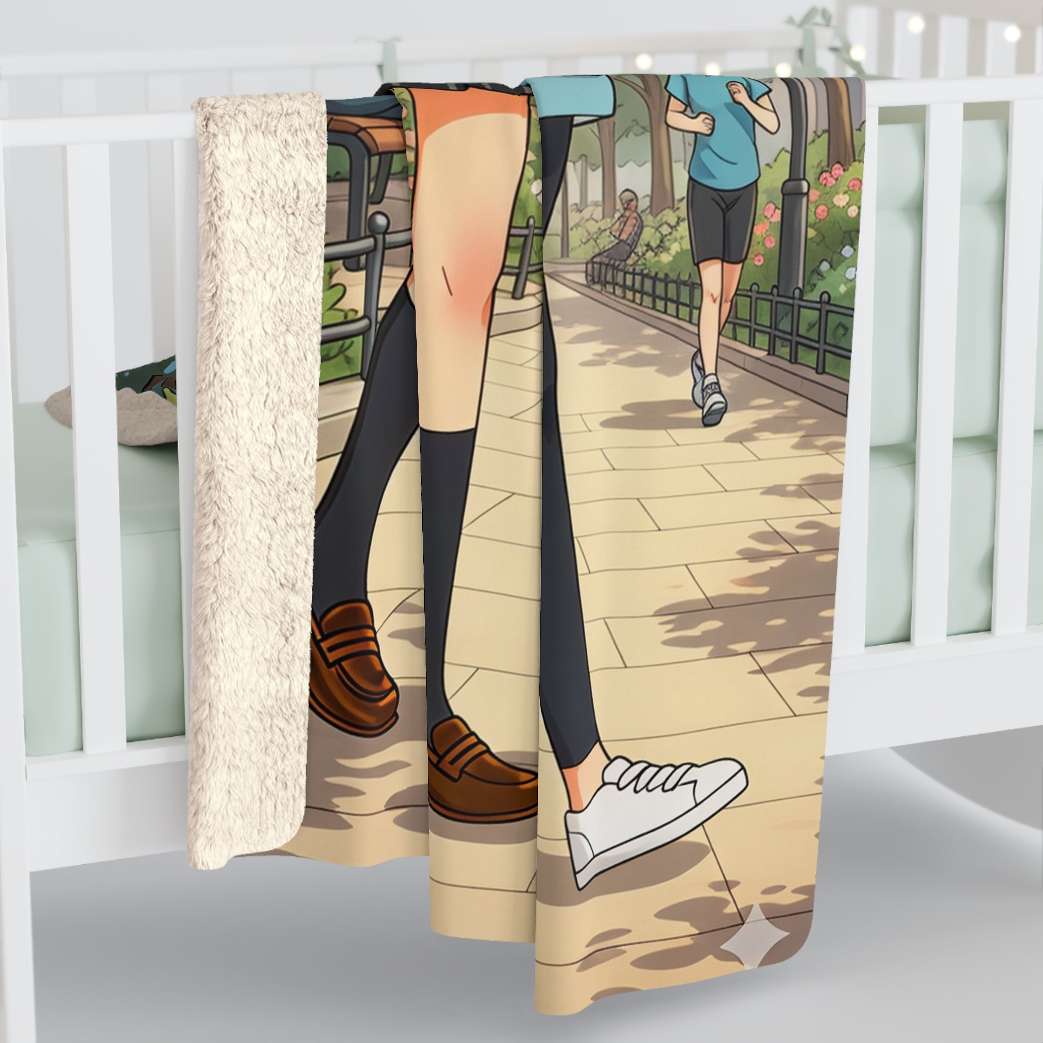 Cherry Blossom Walk Anime Sherpa Blanket – Cozy Slice of Life Park Scene