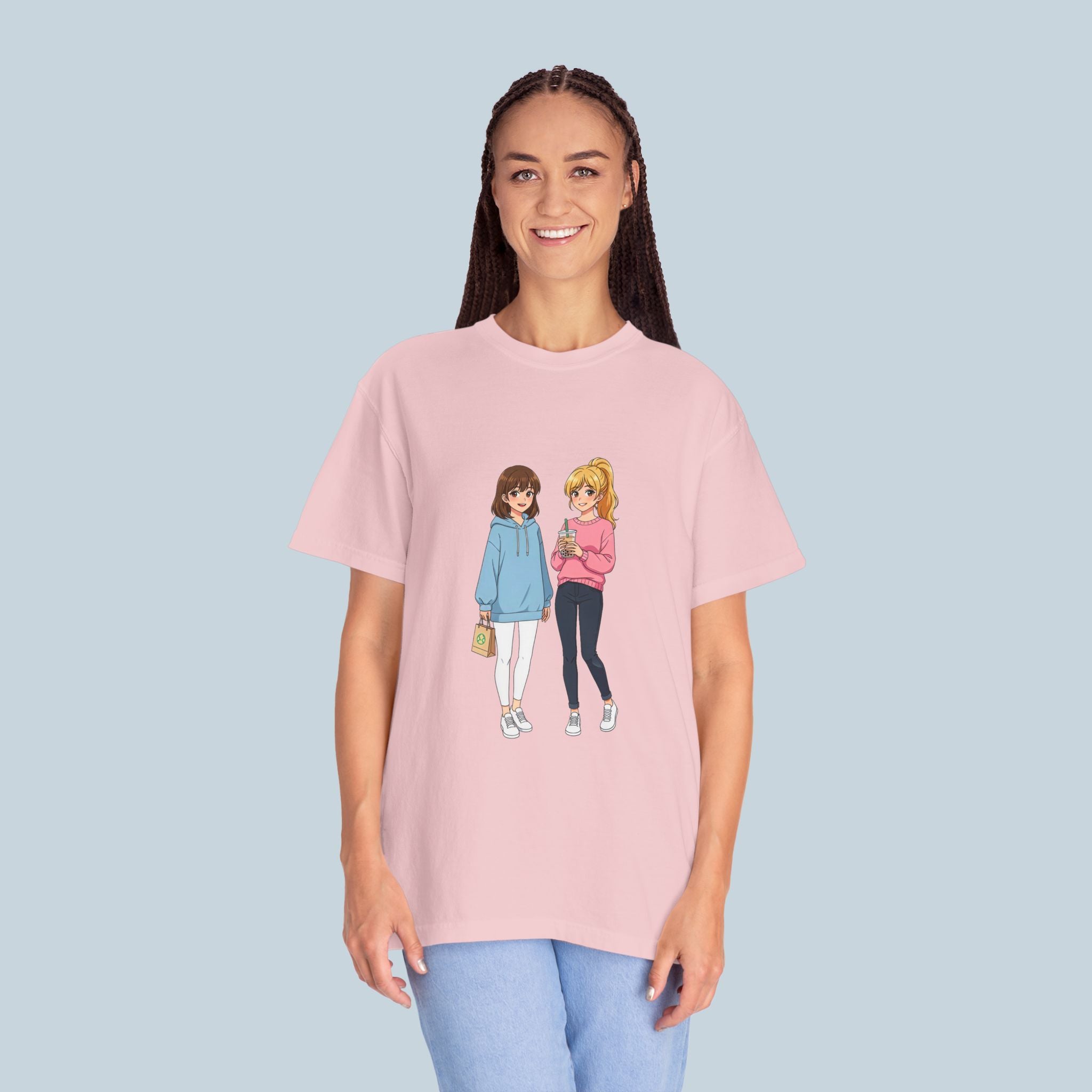 Anime Boba Girls Comfort Colors T-Shirt Cute Slice of Life Aesthetic Tee for Anime Fans and Cozy Vibes