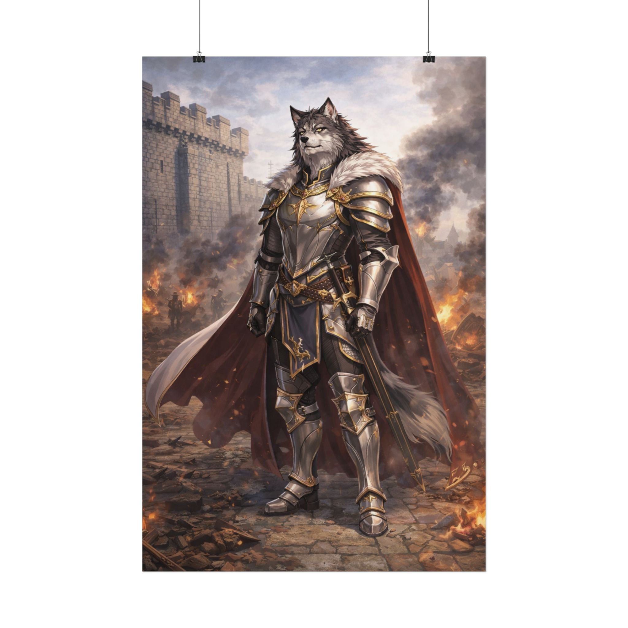 Vark Ironclaw Poster Dark Fantasy Anime Wall Art Wolf Warrior Knight Battle Scene Medieval Decor Gift for Anime Lovers
