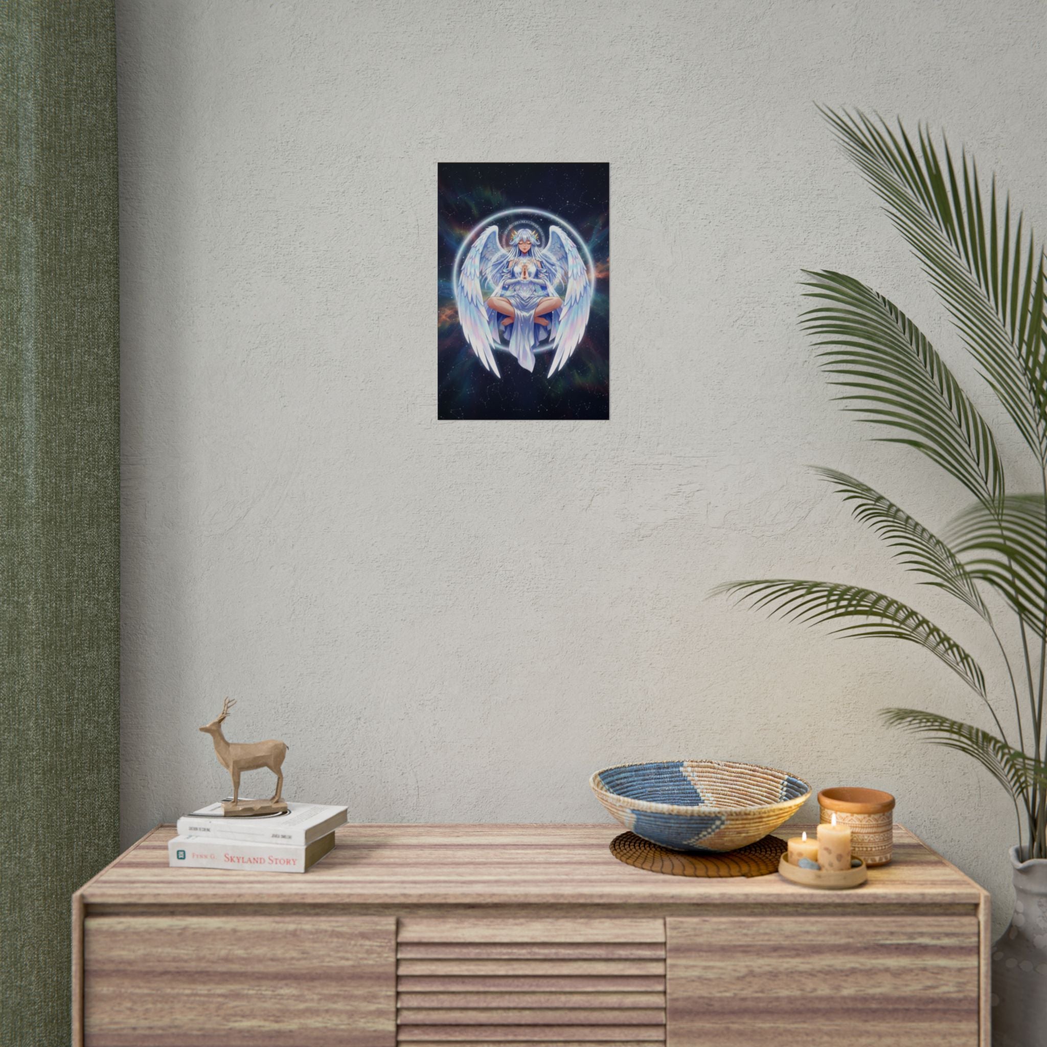 Lyria Solara Anime Poster Celestial Angel Wall Art Fantasy Goddess Print for Bedroom or Studio