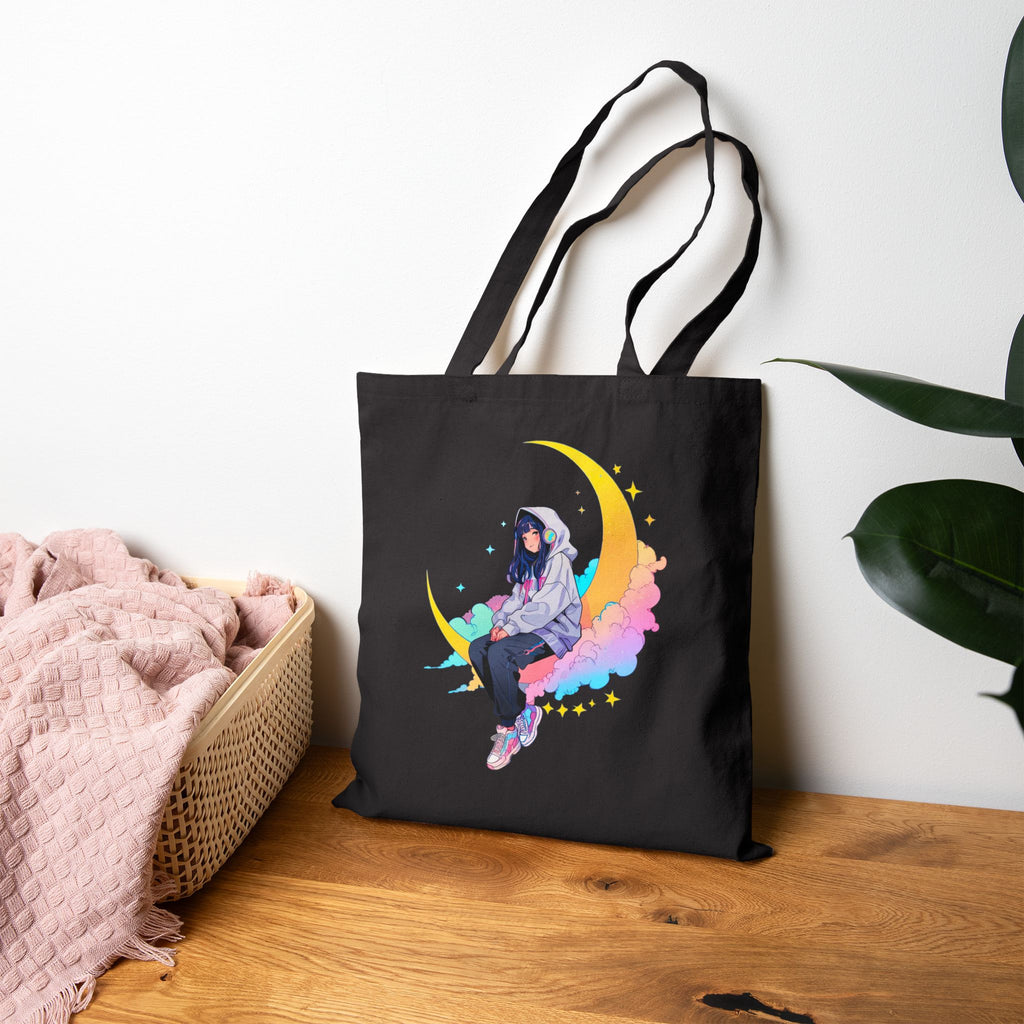 Star Gazer Anime Tote Bag Cosmic Dreamer Moon Aesthetic Reusable Bag